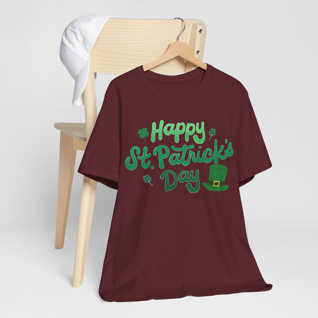 Happy St. Patrick's Day T-Shirt – Green Shamrock & Leprechaun Hat Tee
