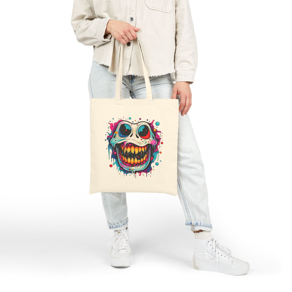 Tote Bag - Colorful Grinning Skull Canvas Tote ,Halloween, Gothic Streetwear