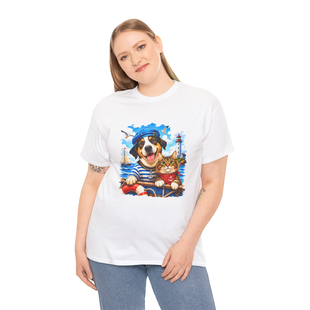 Nautical Dog & Cat T-Shirt | Sailor Pet Graphic Tee | Coastal Animal Lover Shirt | Beach Dog Cat Gift