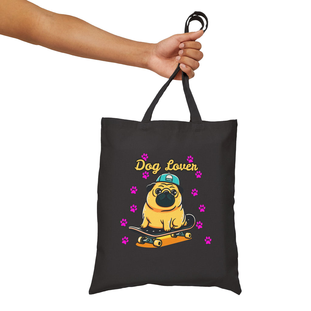 Tote Bag — "Dog Lover" Skateboarding Pug Canvas Tote