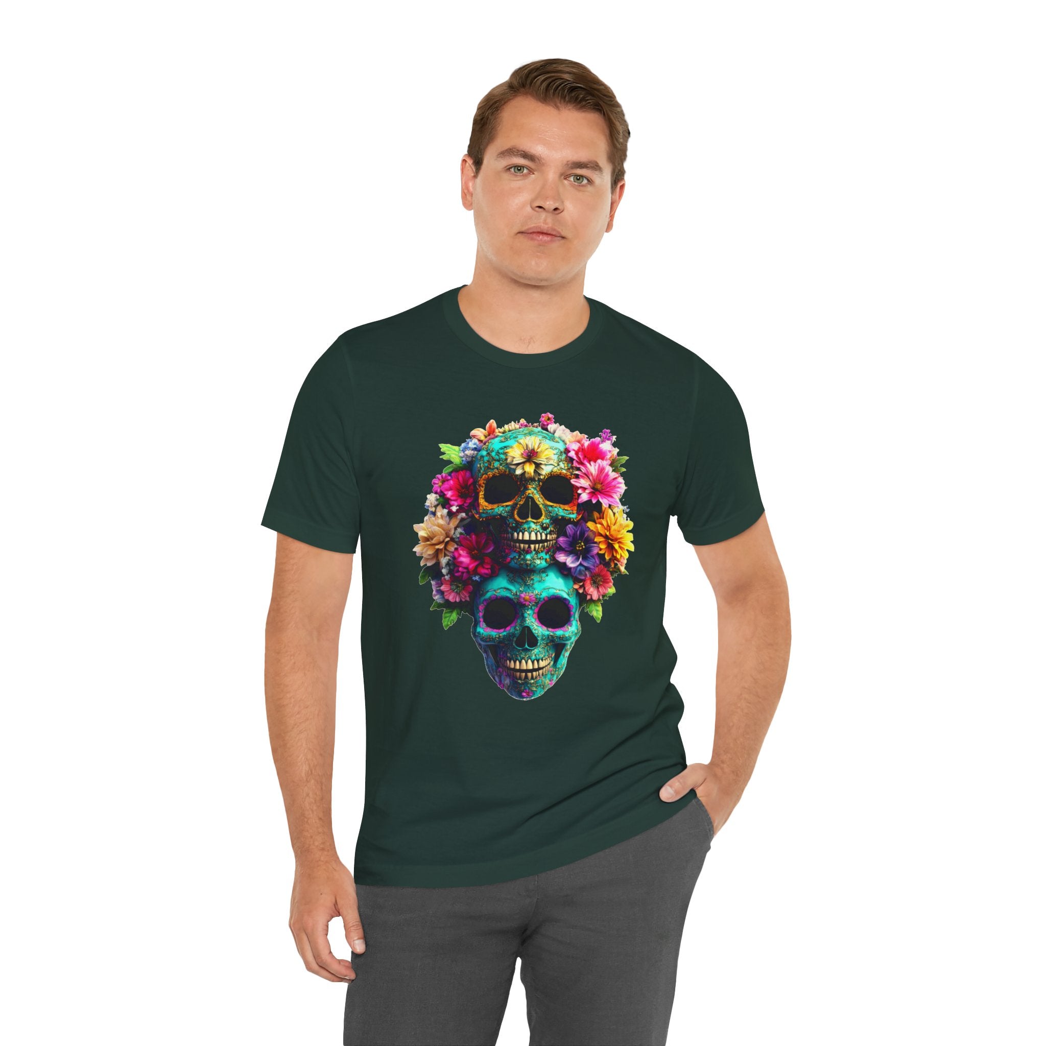 Floral Skull T-Shirt, Day of the Dead Shirt, Sugar Skull Graphic Tee, Colorful Skull Tee, Gothic Floral Shirt