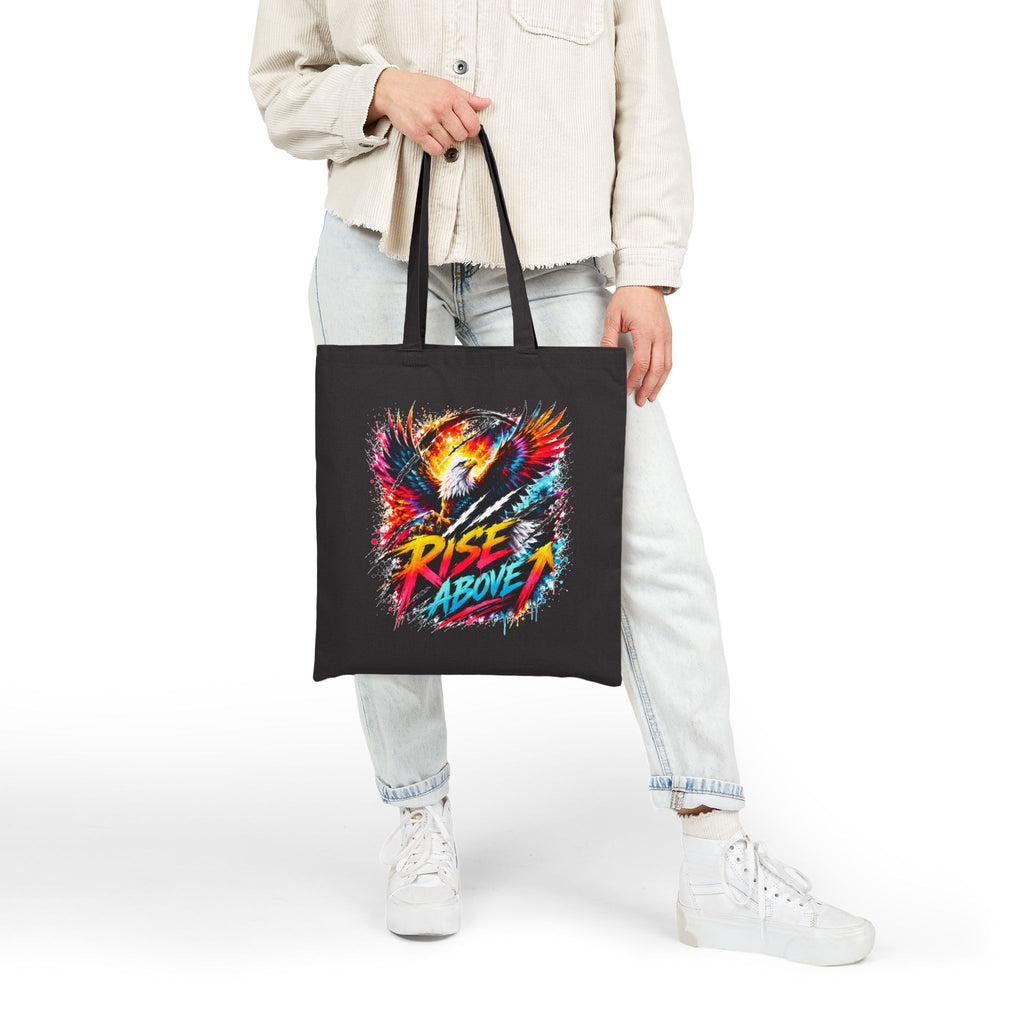 Rise Above Eagle Tote Bag | Colorful Eagle Canvas Tote | Motivational Reusable Shopping Bag | Unisex Graphic Tote | Gift for Eagle Lovers