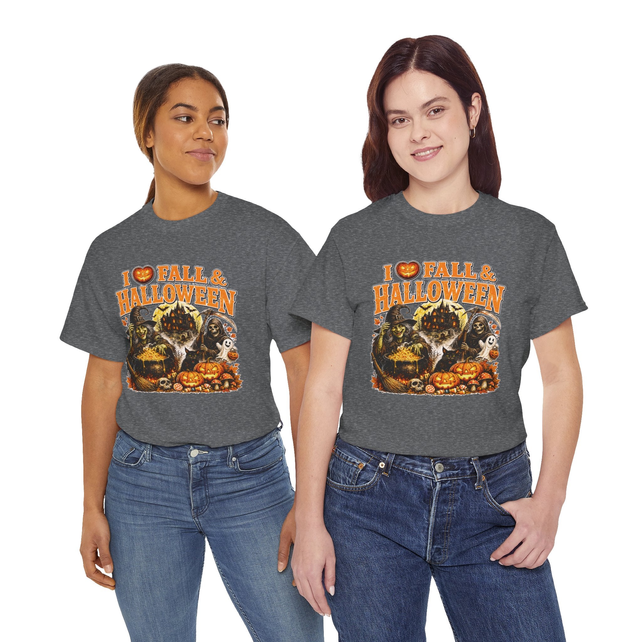 I Love Fall & Halloween T-Shirt | Vintage Halloween Shirt | Spooky Pumpkin Witch Tee | Cute Fall Graphic Tee | Autumn Lover Gift
