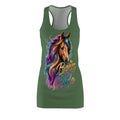 Colorful Horse Racerback Dress, Born to Ride Dress, Horse Lover Gift, Equestrian Summer Dress, Horse Graphic Dress, Casual Tank Dress