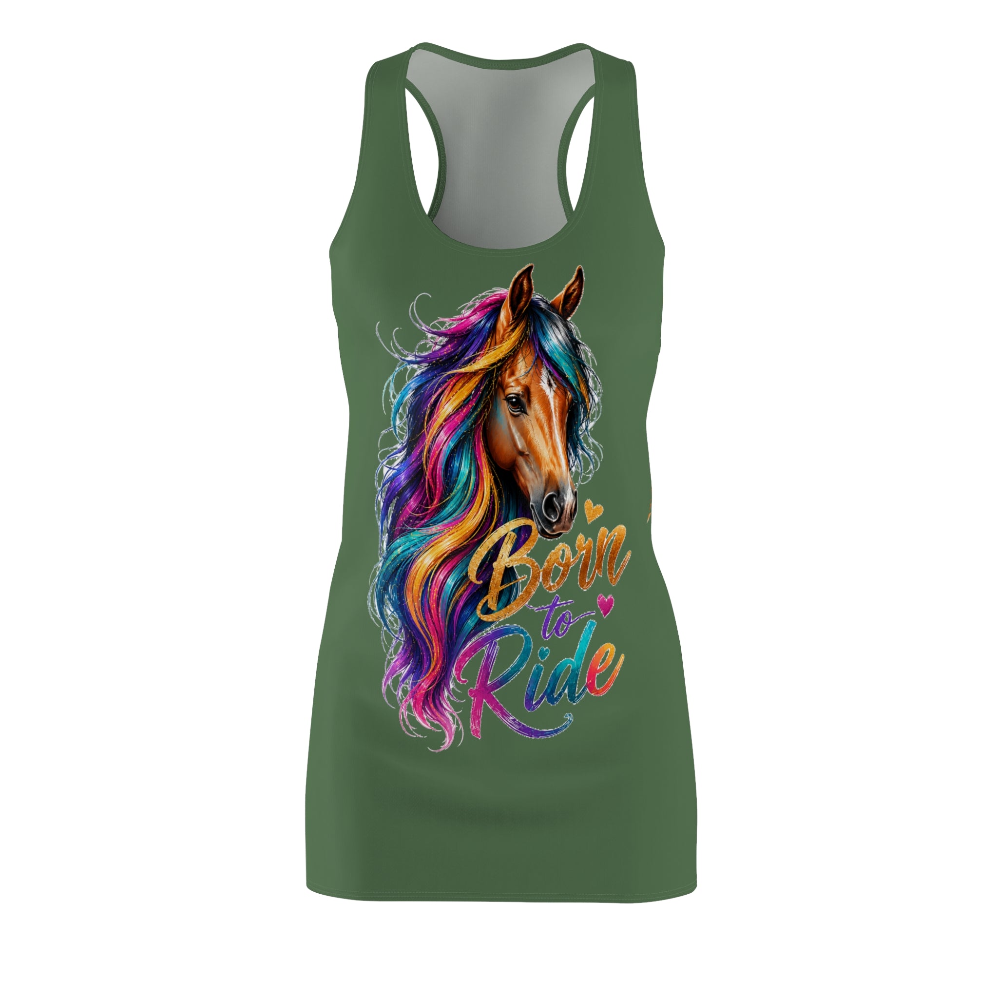 Colorful Horse Racerback Dress, Born to Ride Dress, Horse Lover Gift, Equestrian Summer Dress, Horse Graphic Dress, Casual Tank Dress