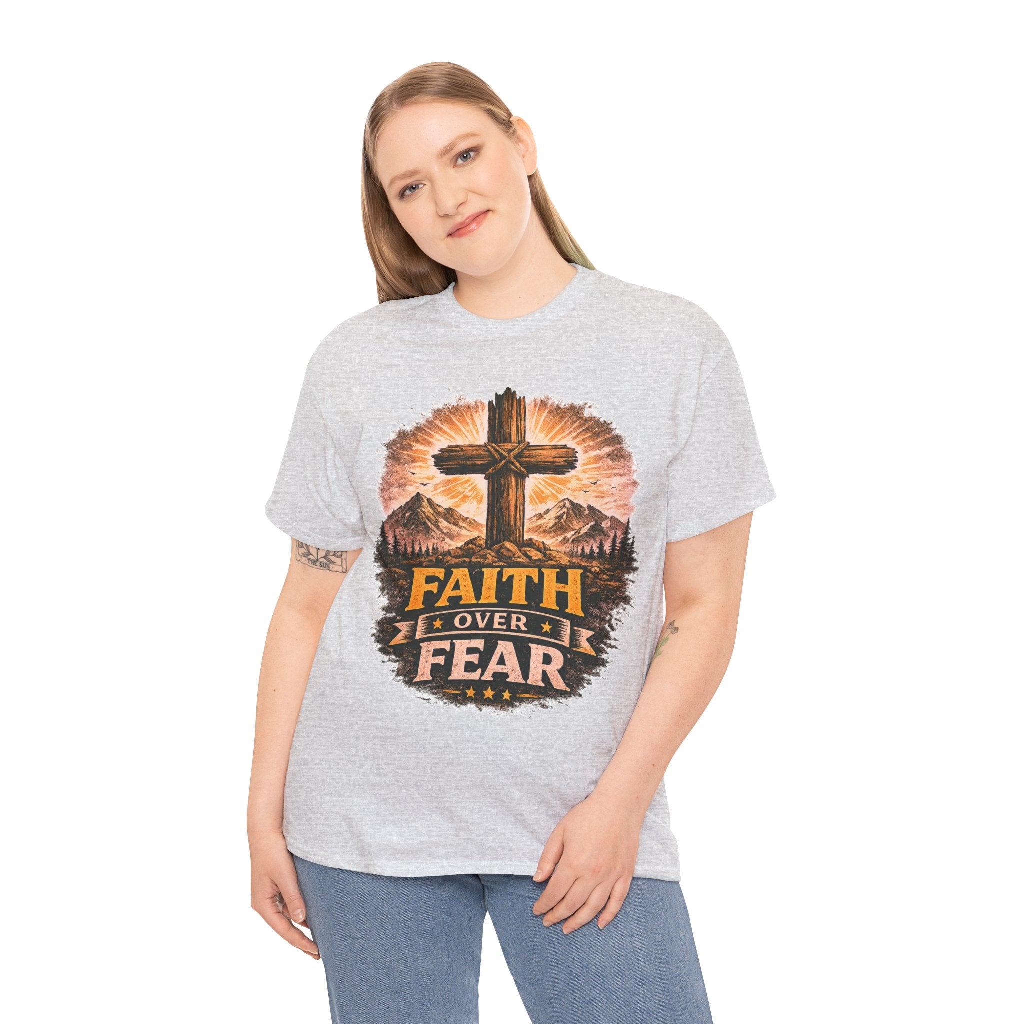 Faith Over Fear T-Shirt | Christian Cross Shirt | Religious Graphic Tee | Bible Verse Gift | Men's Faith Shirt
