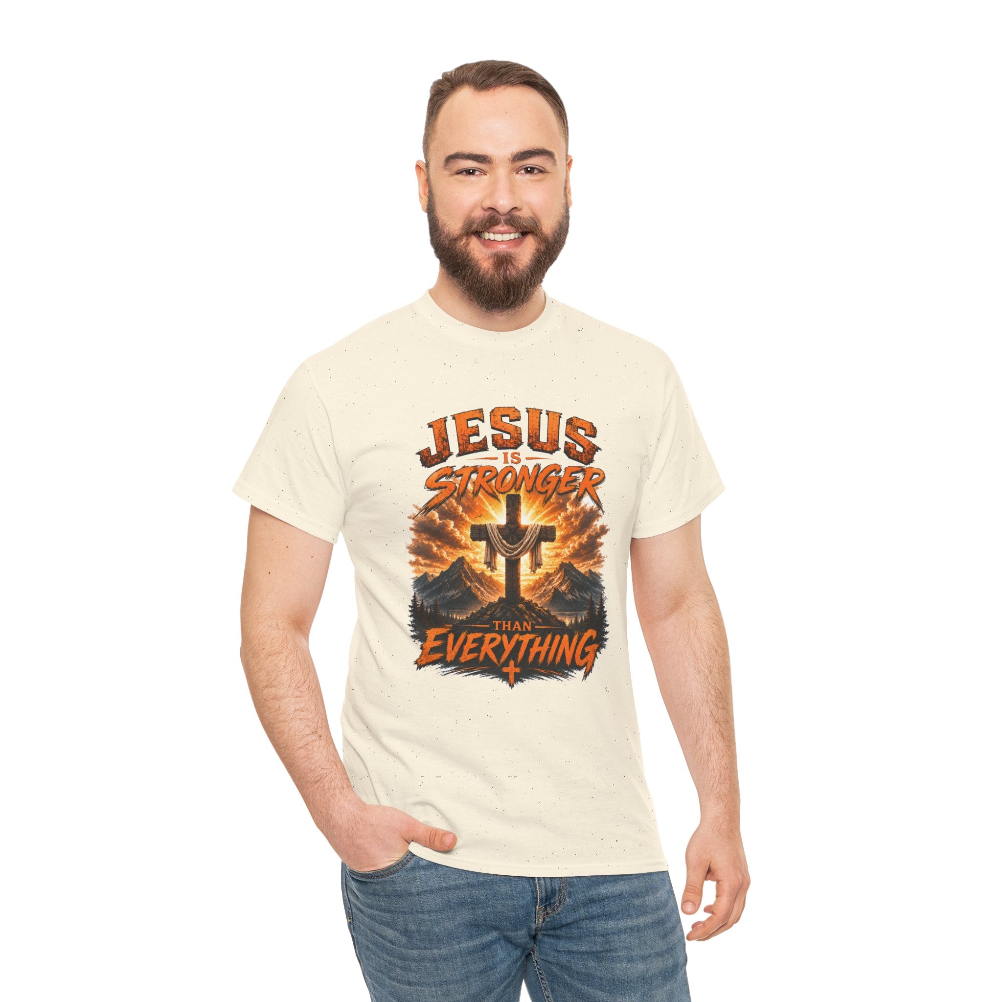 Jesus Is Stronger Than Everything Christian T-Shirt | Faith Cross Graphic Tee | Religious Unisex Shirt | Christian Gift