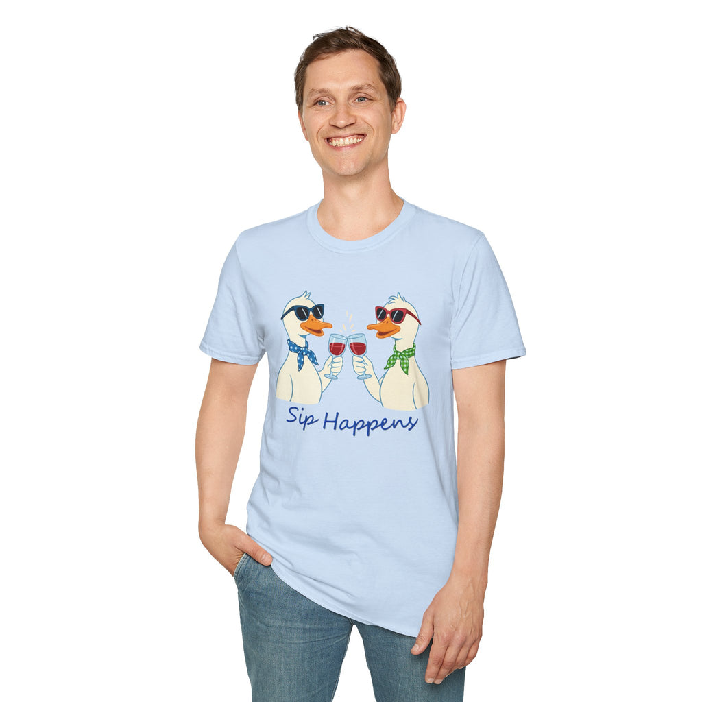 Funny Duck Shirt "Sip Happens" – Cute Drinking Ducks T-Shirt, Wine Lover Gift, Humor Graphic Tee, Casual Unisex Shirt