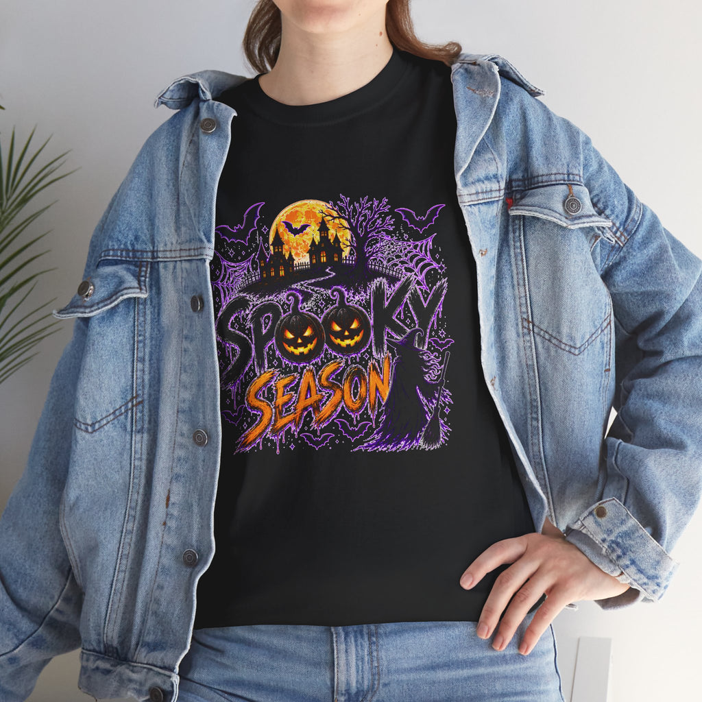 Spooky Season Halloween T-Shirt, Jack O Lantern Pumpkin Tee, Haunted House Graphic Shirt, Unisex Halloween Tee