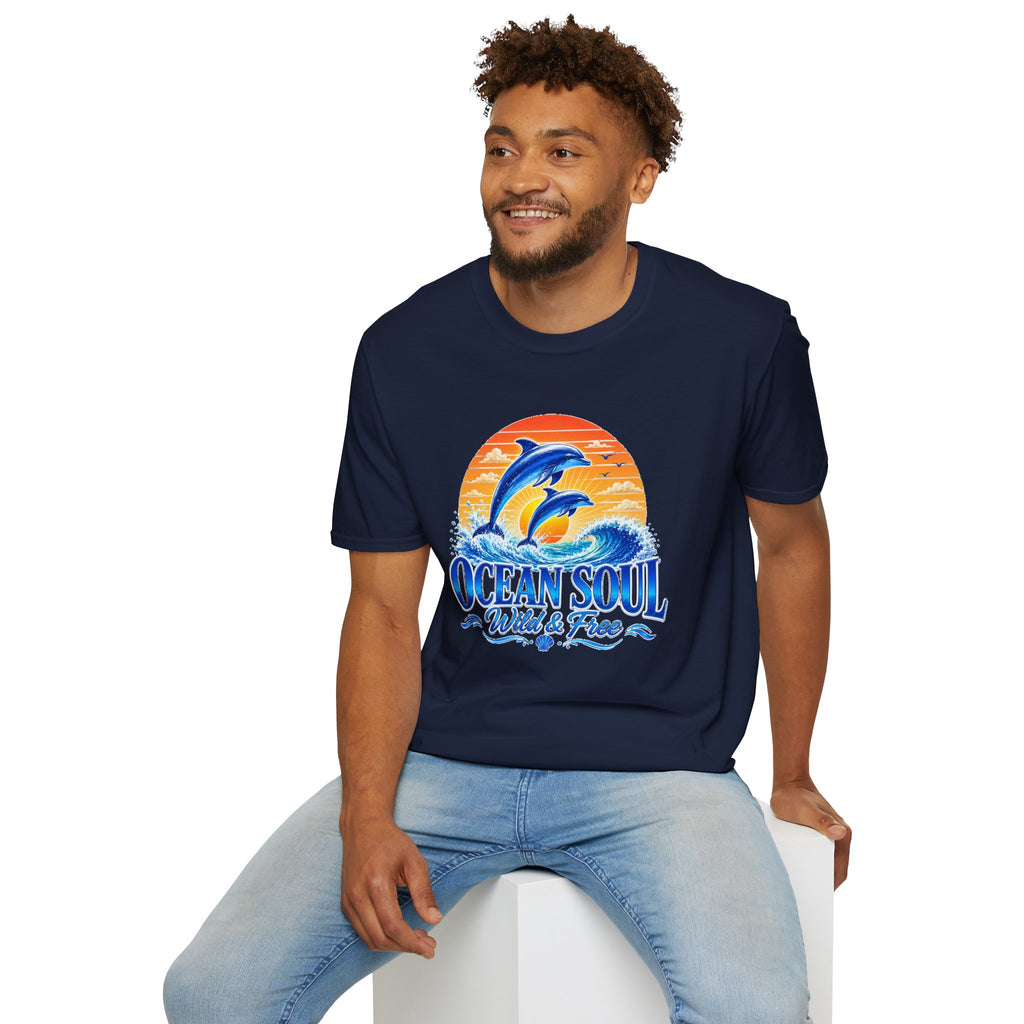 Ocean Soul Dolphin T-Shirt | Wild & Free Beach Tee | Coastal Summer Shirt | Ocean Lover Gift | Dolphin Graphic Unisex Tee