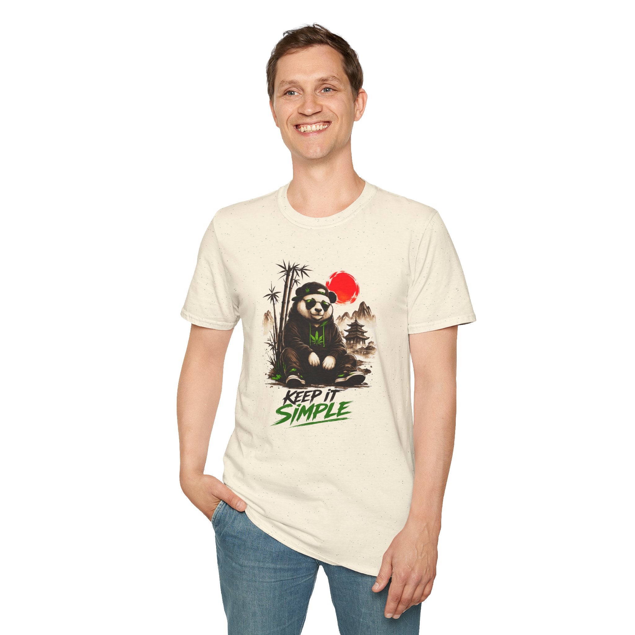 Panda Zen T-Shirt — Scenic Bamboo Bear with Red Sun