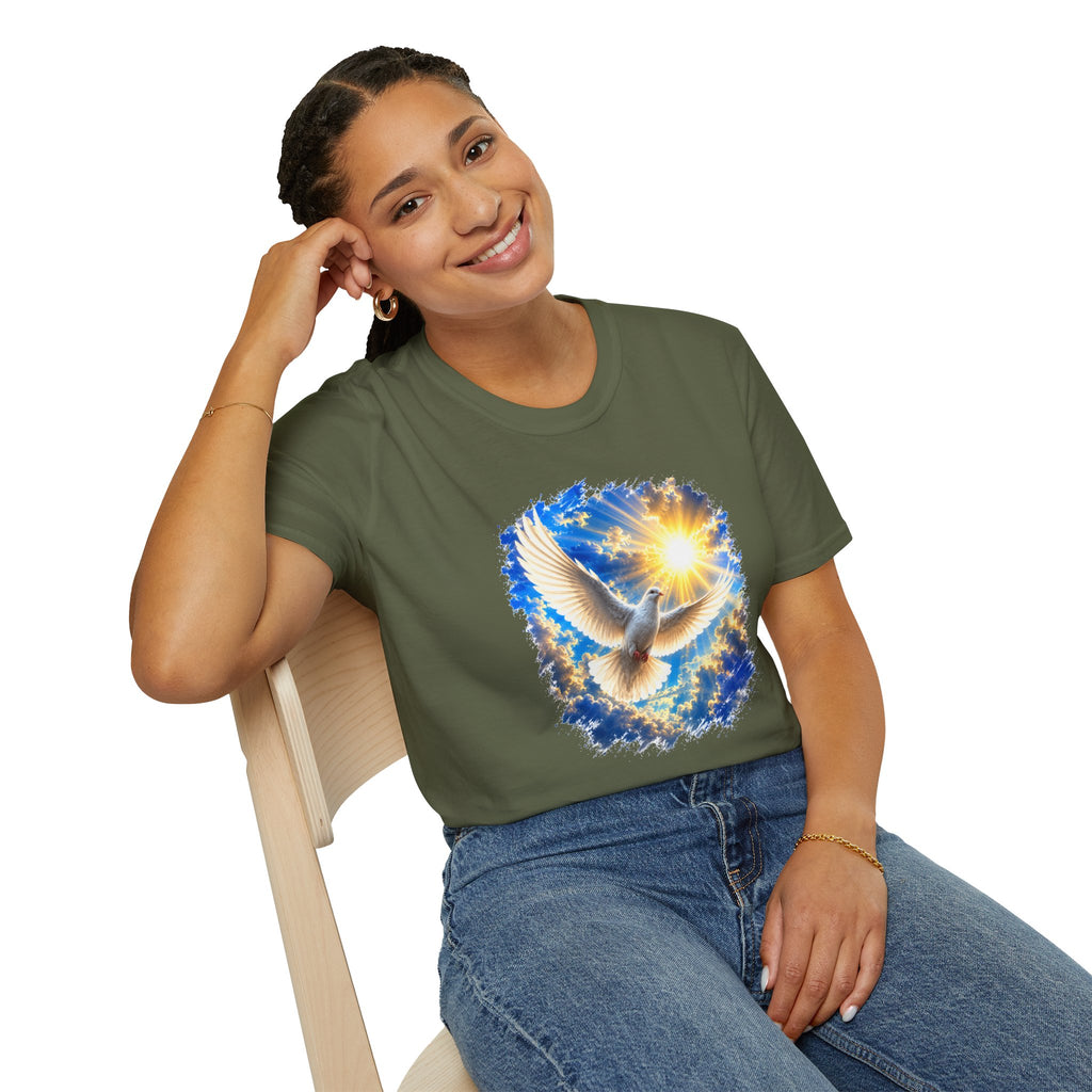 Dove of Light T-Shirt | White Dove Graphic Tee | Peace & Hope Shirt | Inspirational Bird Tee | Christian Gift | Unisex Graphic T-Shirt