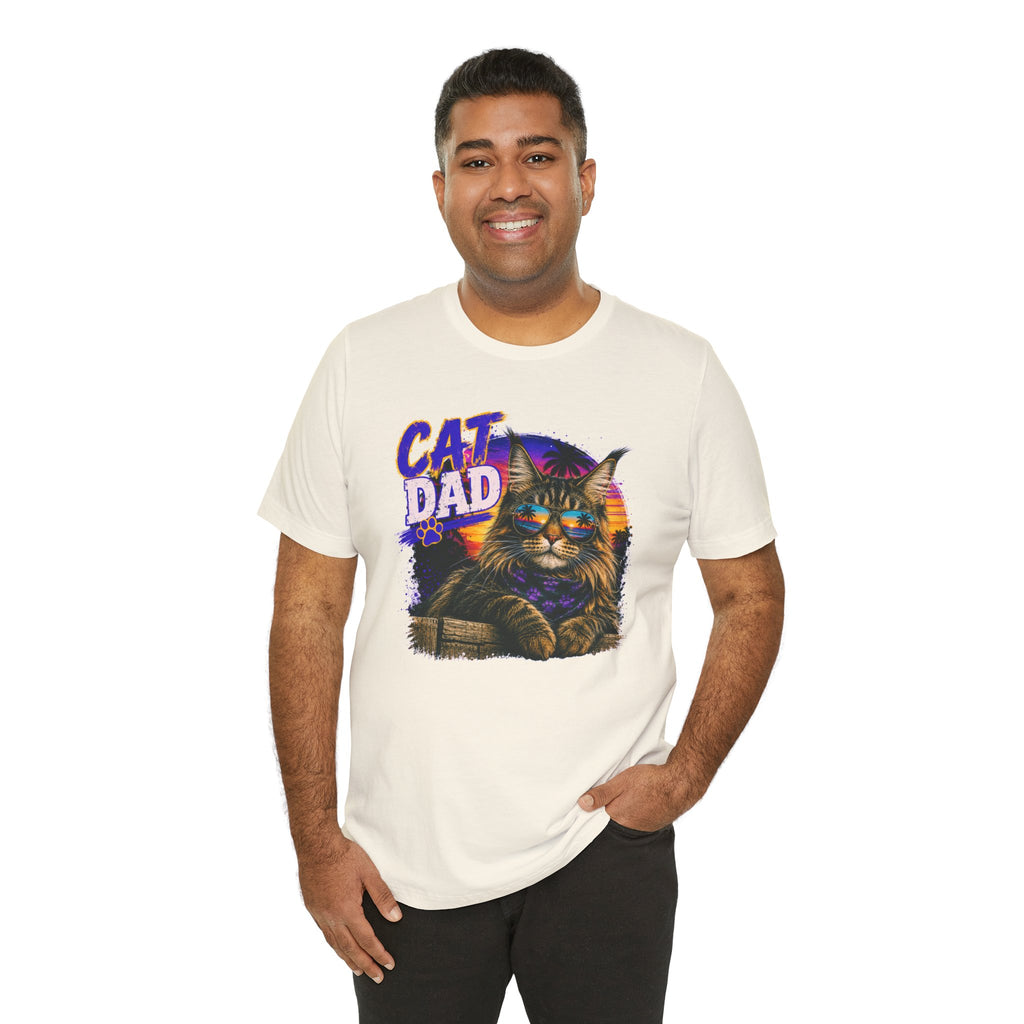 Cat Dad Maine Coon T-Shirt | Retro Sunset Cat Lover Shirt | Funny Cat Dad Gift | Vintage Graphic Tee for Men