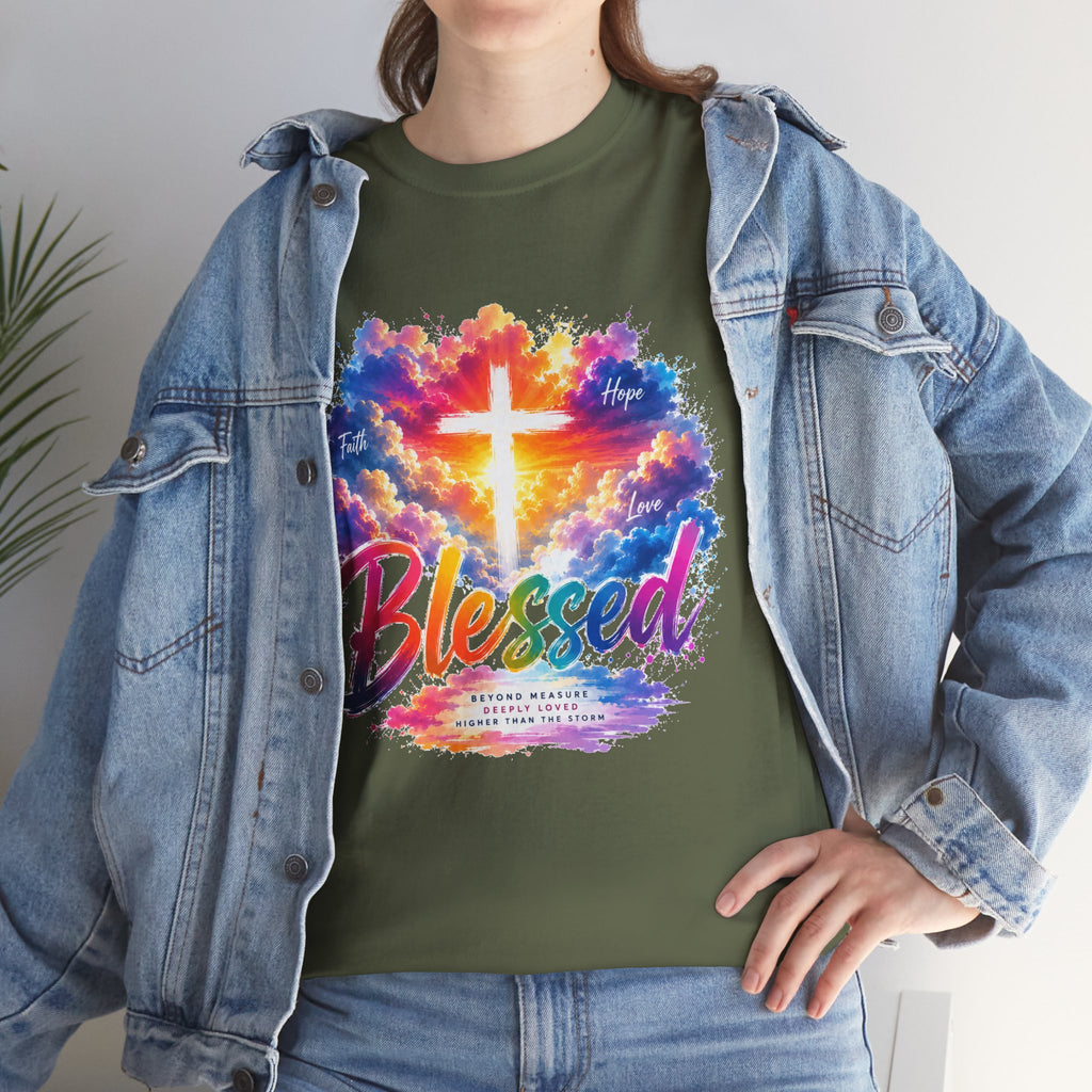 Blessed Christian T-Shirt, Colorful Cross Shirt, Faith Graphic Tee, Jesus Lover Gift, Religious Unisex Shirt