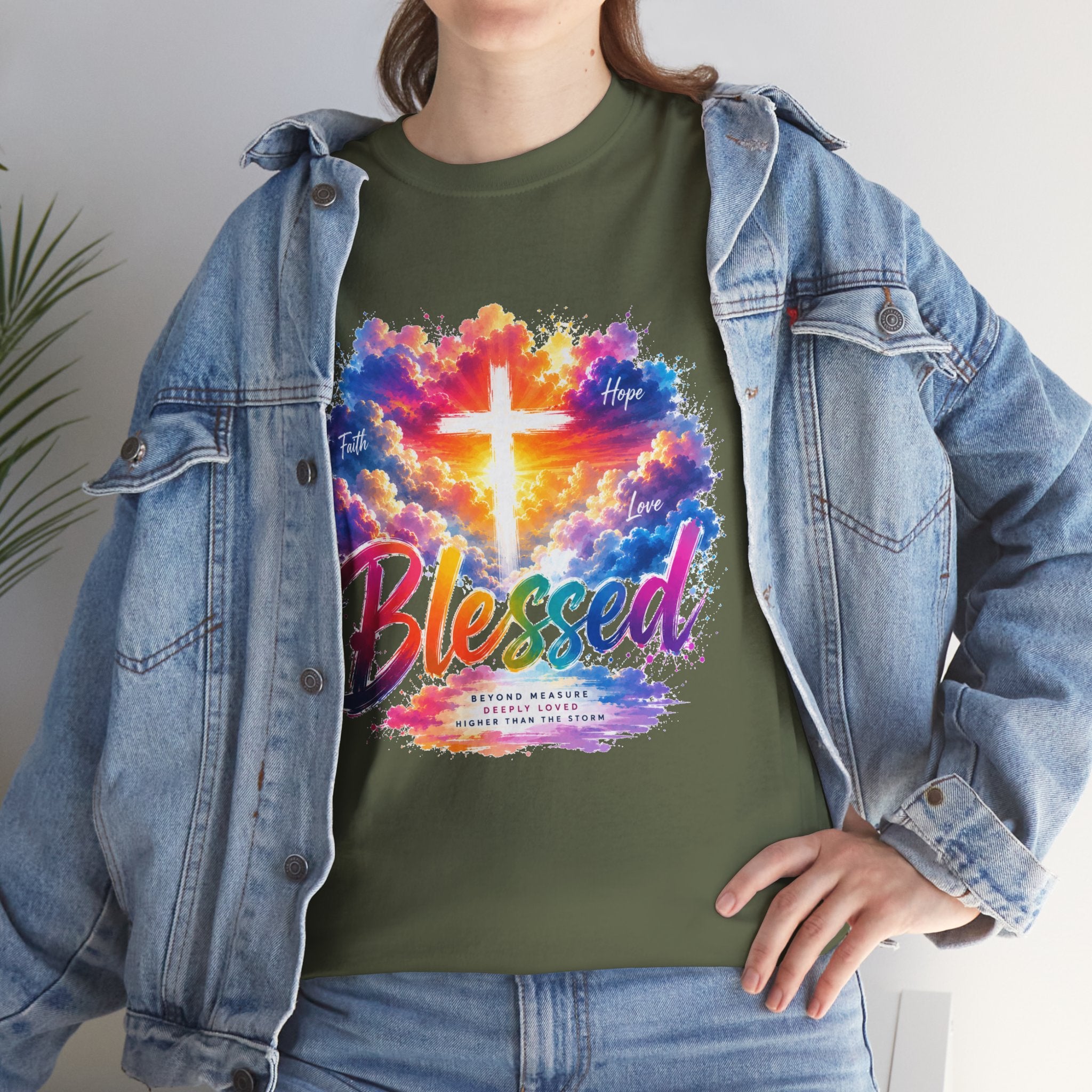 Blessed Christian T-Shirt, Colorful Cross Shirt, Faith Graphic Tee, Jesus Lover Gift, Religious Unisex Shirt