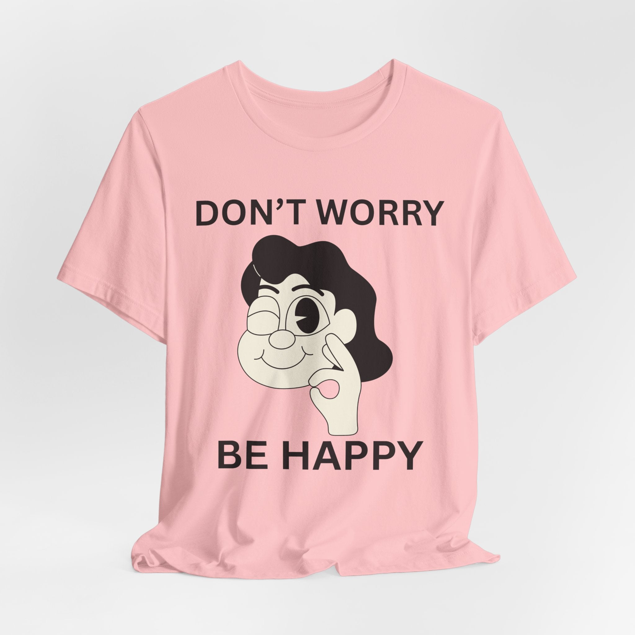 Don’t Worry Be Happy Shirt, Cute Cartoon Graphic Tee, Positive Quote T-Shirt, Unisex Bella Canvas 3001