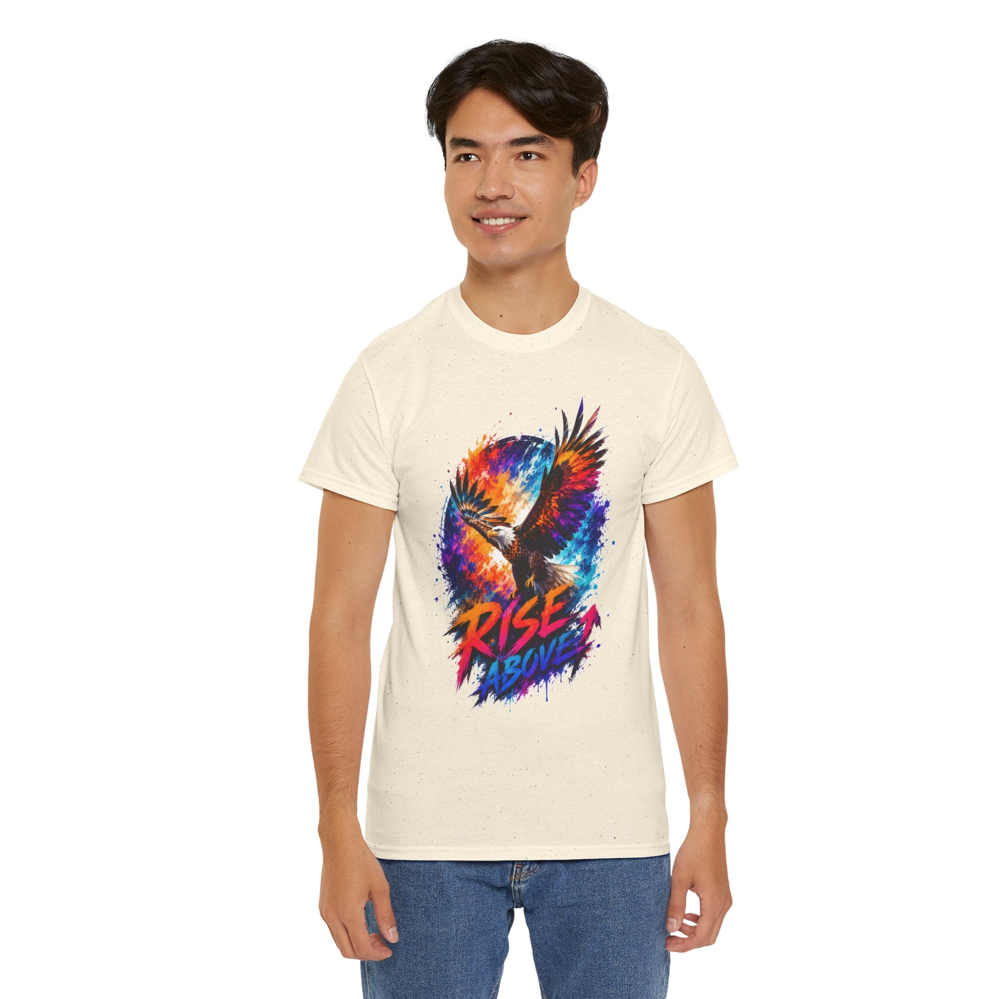 Rise Above Eagle Graphic T-Shirt | Motivational Unisex Tee | Colorful Freedom Bird Shirt