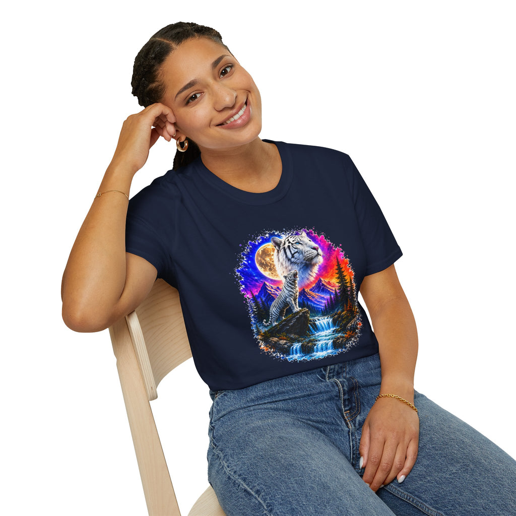 White Tiger Moon T-Shirt | Colorful Wildlife Graphic Tee | Big Cat Lover Gift | Nature Shirt