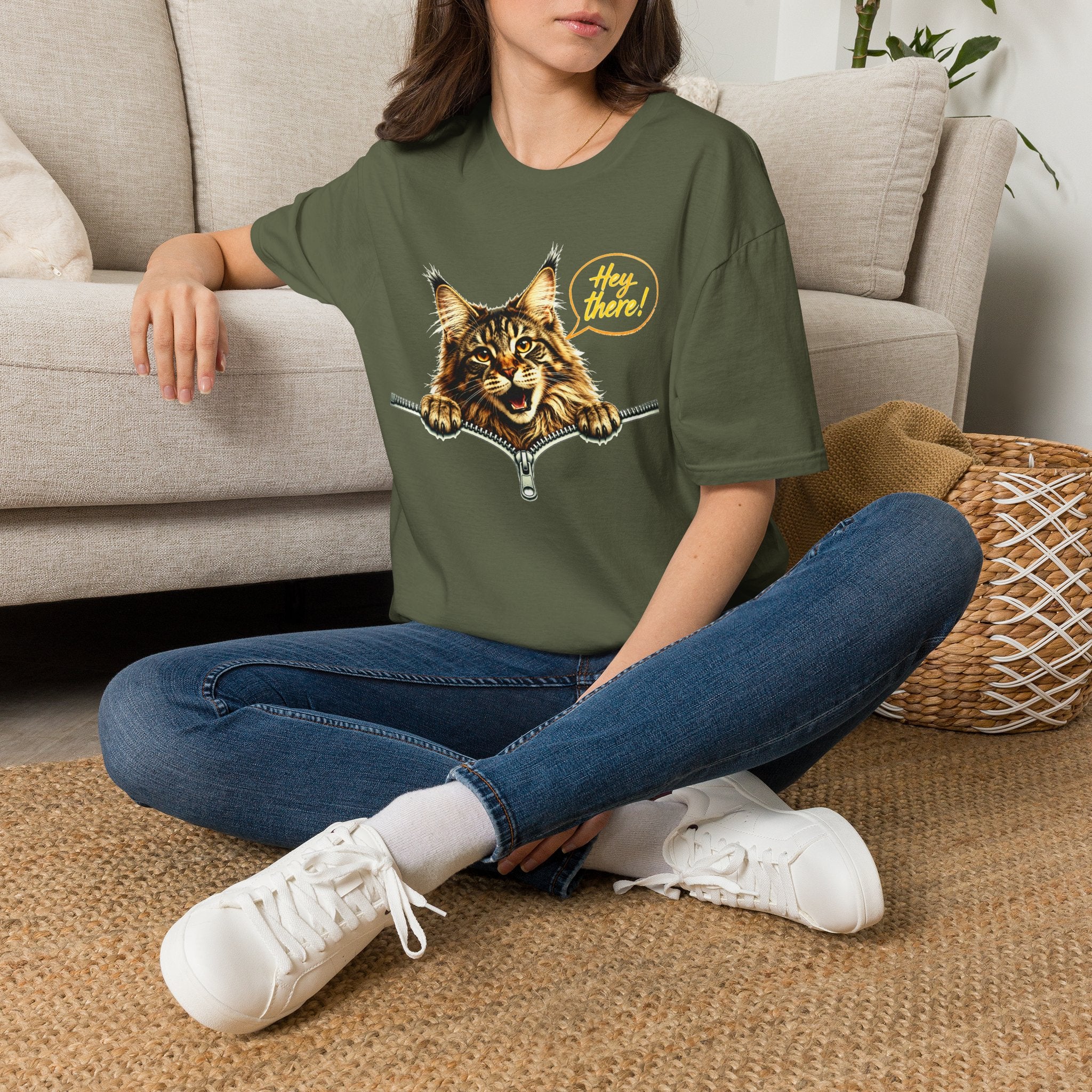Cute Maine Coon Cat Shirt, Funny Cat Lover Tee, Hey There Cat Graphic T-Shirt, Cute Animal Shirt, Gift for Cat Mom, Unisex Tee