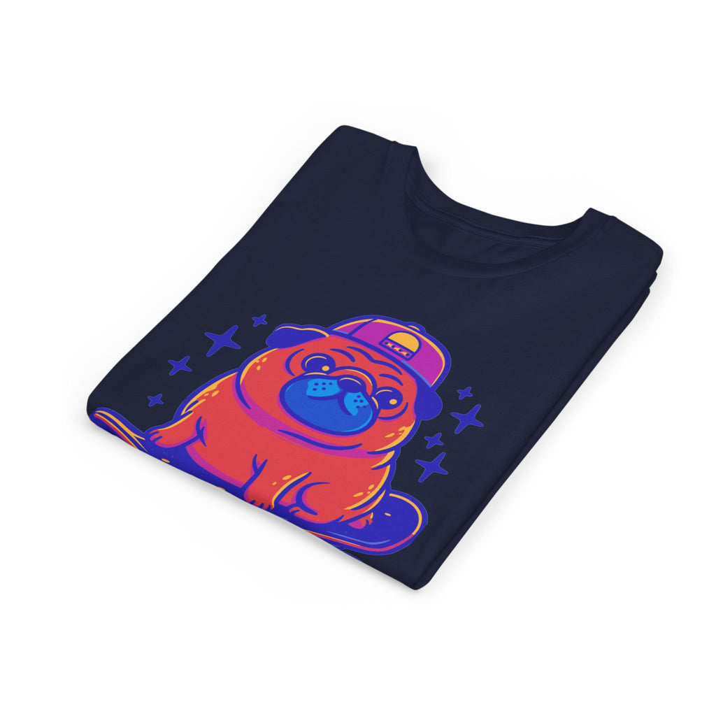 Cute Skateboarding Pug Kids T-Shirt | Funny Dog Graphic Tee for Boys & Girls | Youth Streetwear Shirt