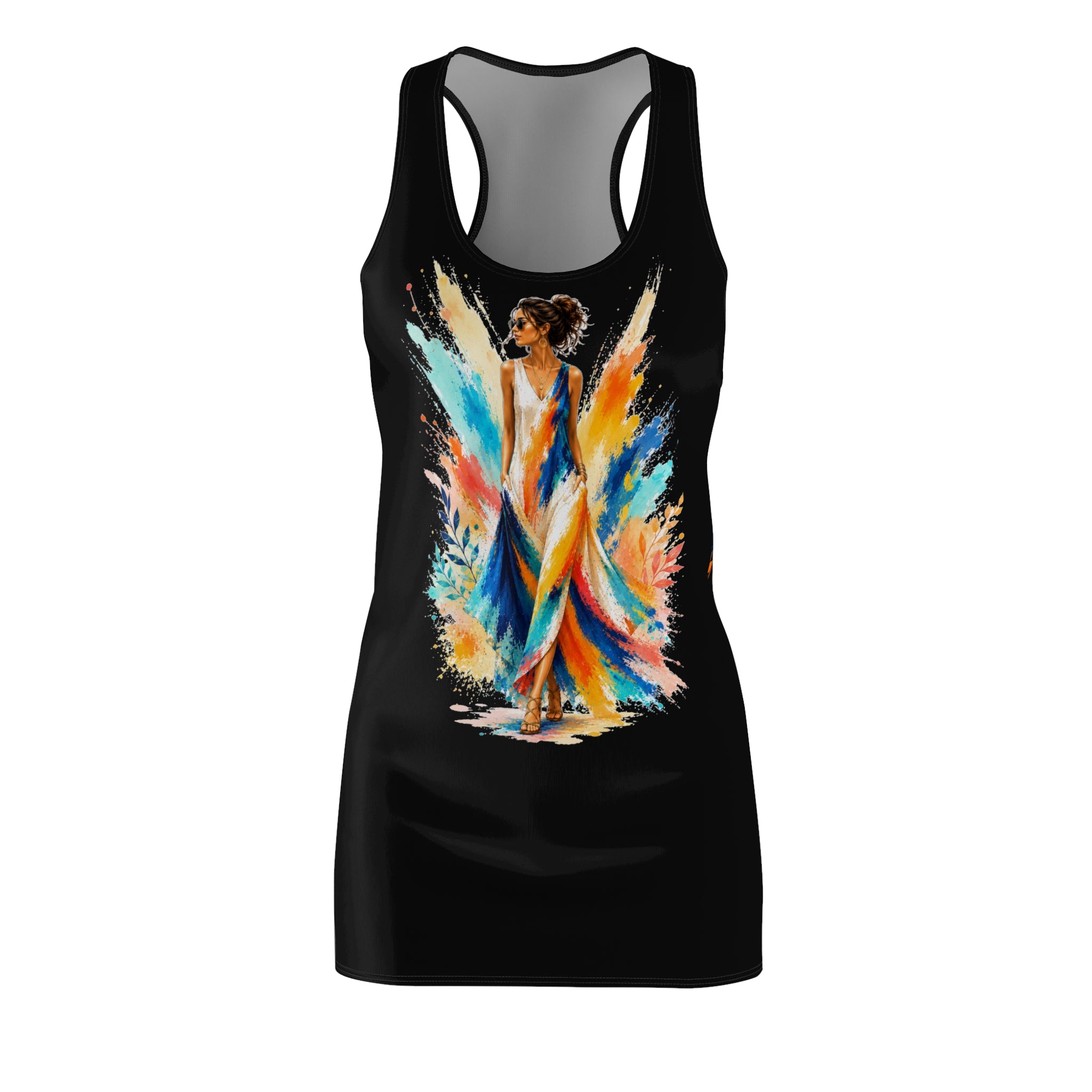 Colorful Watercolor Woman Racerback Dress, Artistic Tank Dress, Abstract Art Dress, Vibrant Summer Dress, Sleeveless Casual Dress, Gift for Her