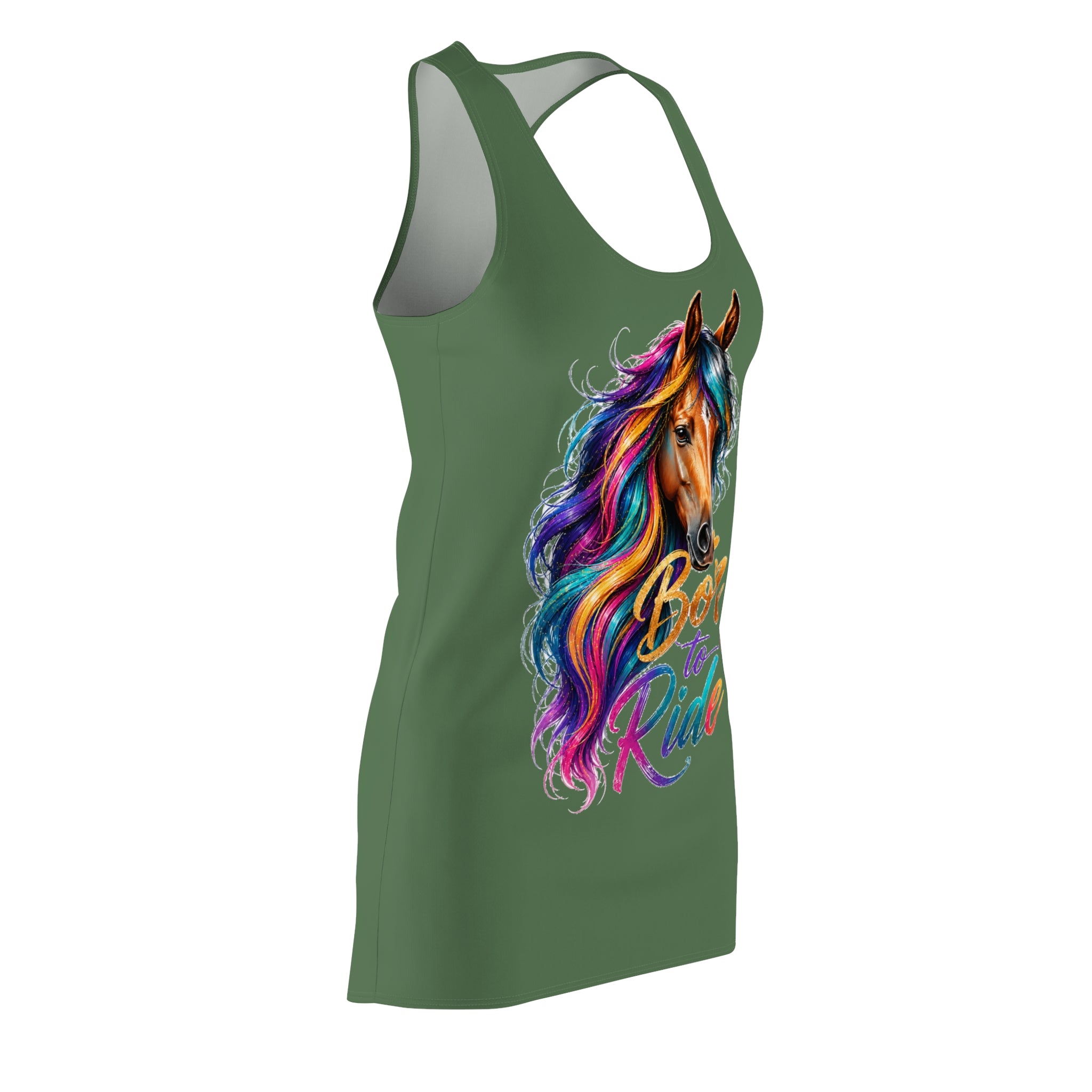 Colorful Horse Racerback Dress, Born to Ride Dress, Horse Lover Gift, Equestrian Summer Dress, Horse Graphic Dress, Casual Tank Dress