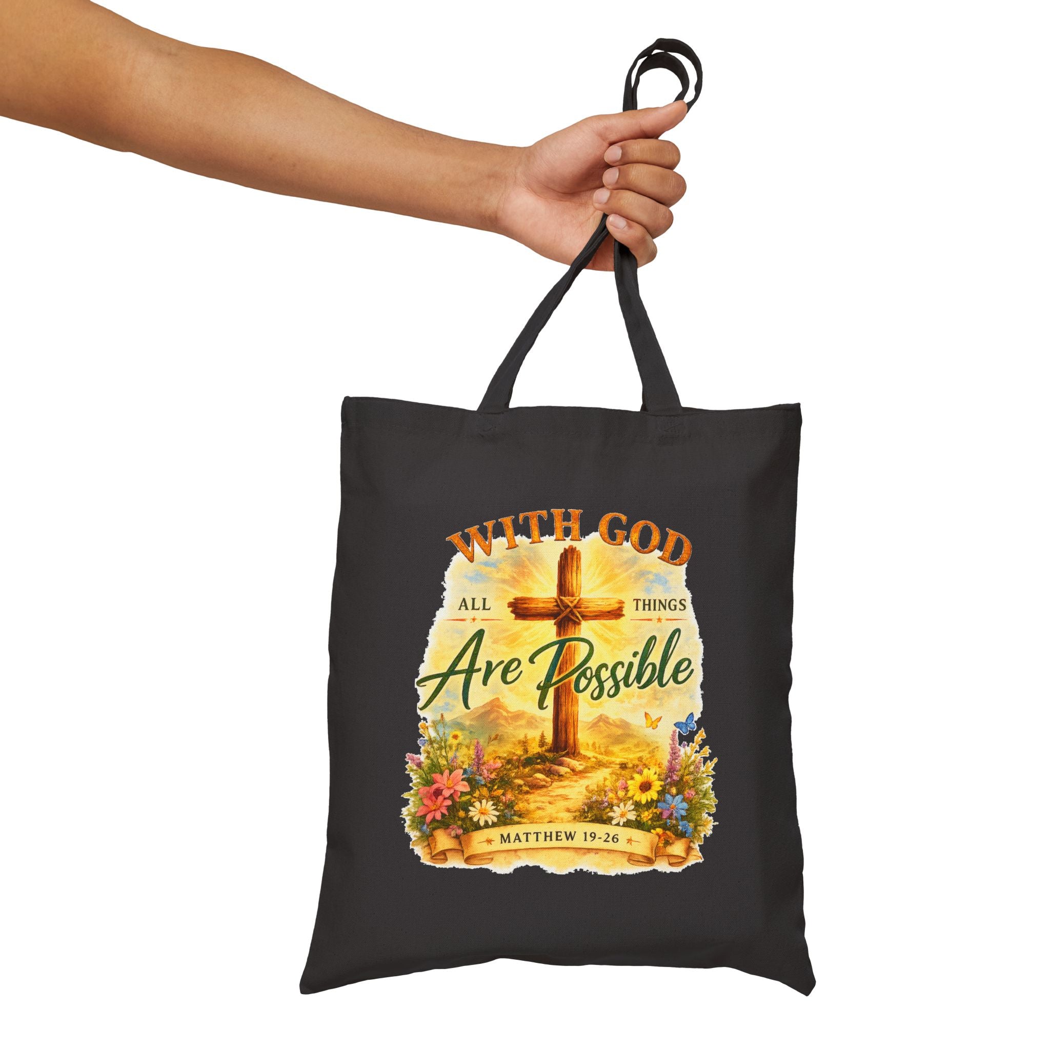 Christian Tote Bag – With God All Things Are Possible | Matthew 19:26 Faith Tote Bag | Religious Gift for Women