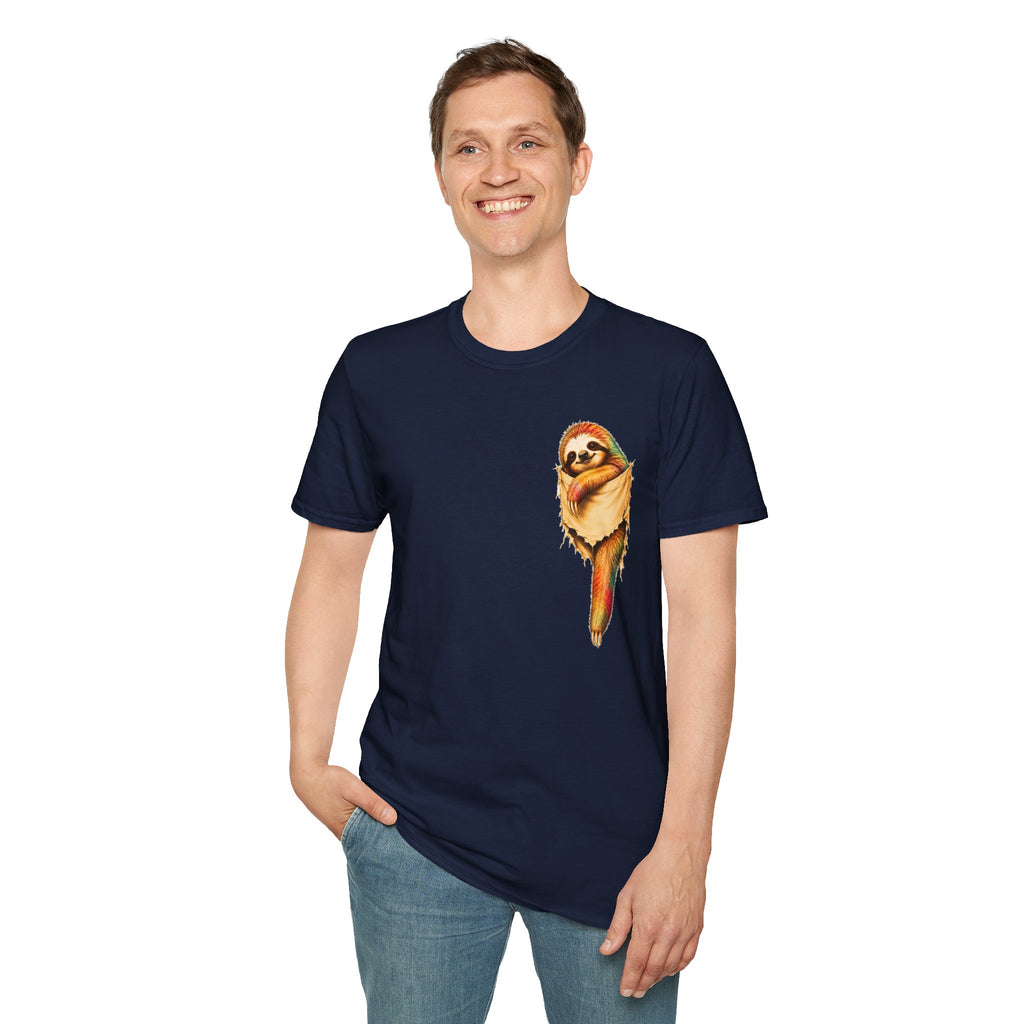 Sloth Pocket Tee — Cute Hugging Sloth Graphic T-Shirt