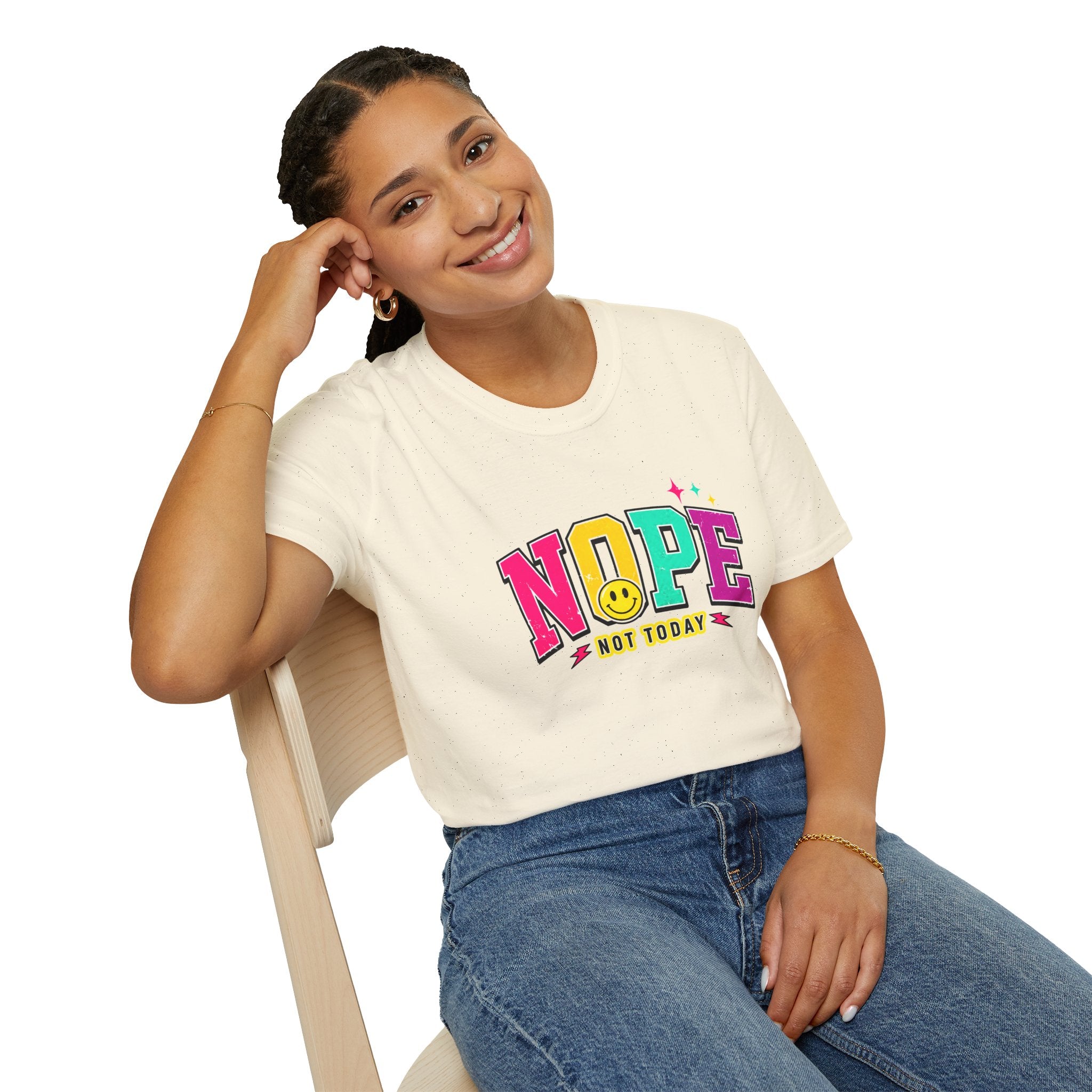 Nope Not Today T-Shirt — Retro Colorful Graphic Tee with Smiley