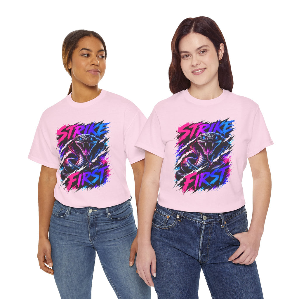Strike First Cobra T-Shirt | Neon Snake Graphic Tee | Bold Streetwear Shirt | Unisex Graphic Tee
