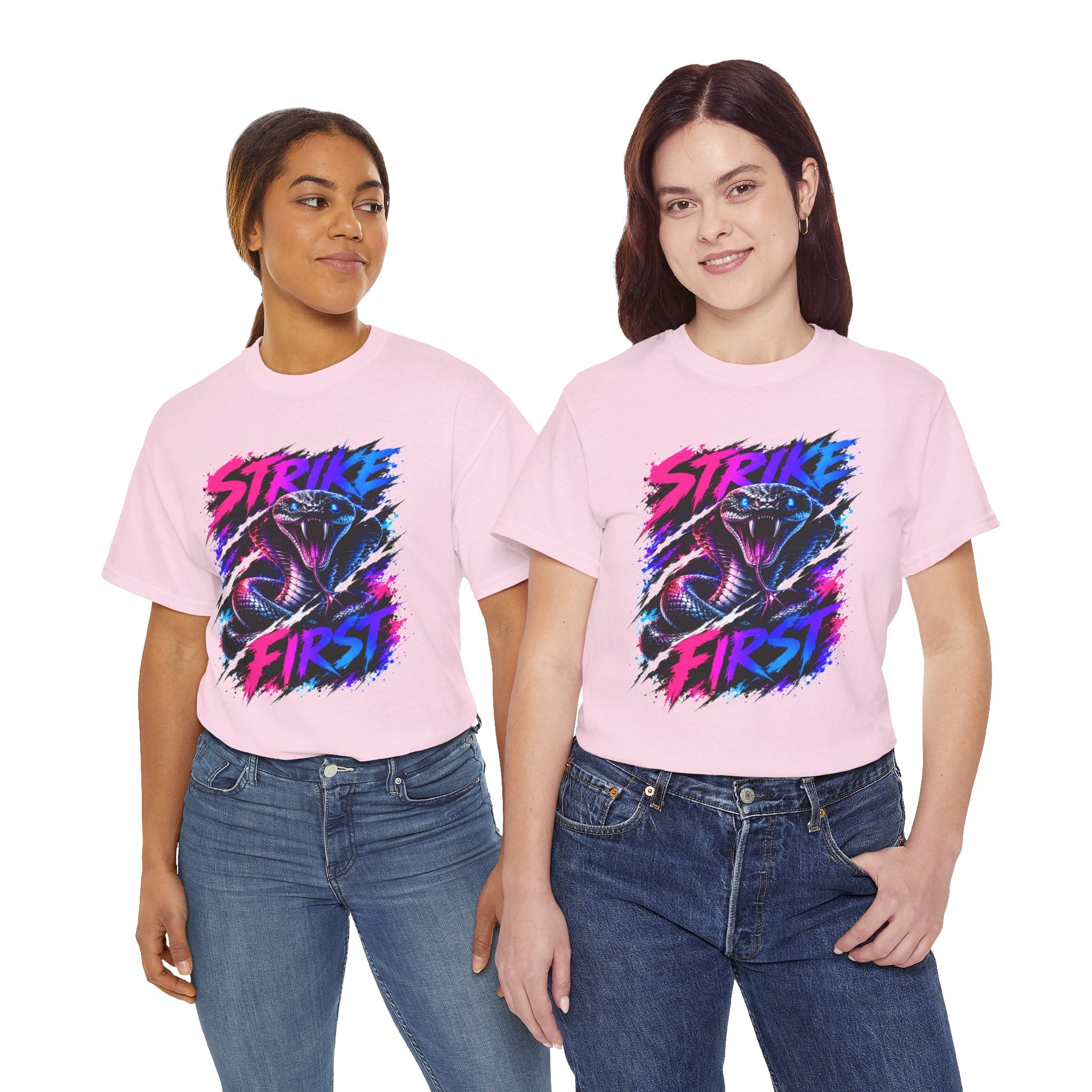 Strike First Cobra T-Shirt | Neon Snake Graphic Tee | Bold Streetwear Shirt | Unisex Graphic Tee