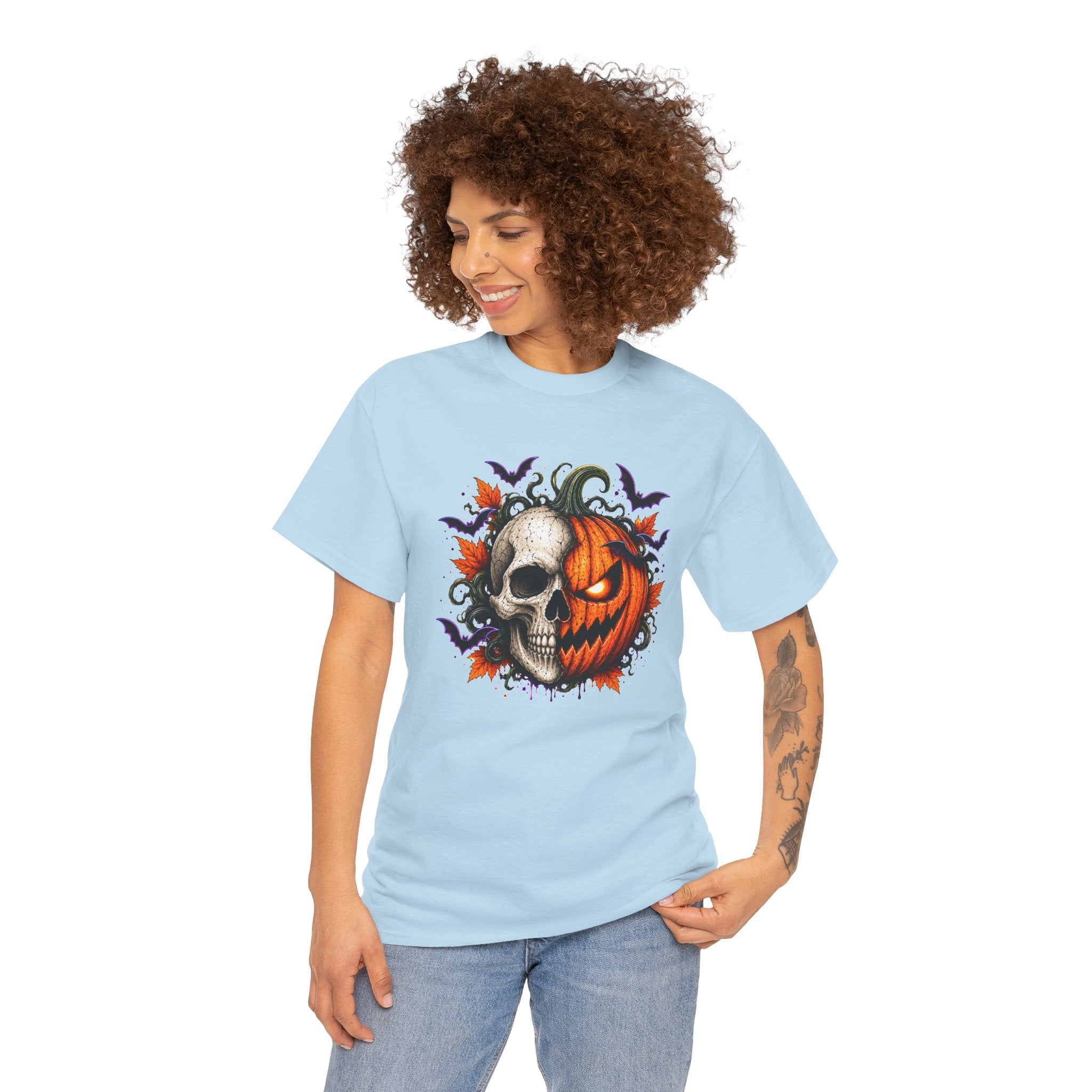Halloween Skull Pumpkin T-Shirt, Spooky Jack O Lantern Graphic Tee, Unisex Halloween Shirt, Gothic Fall Tee