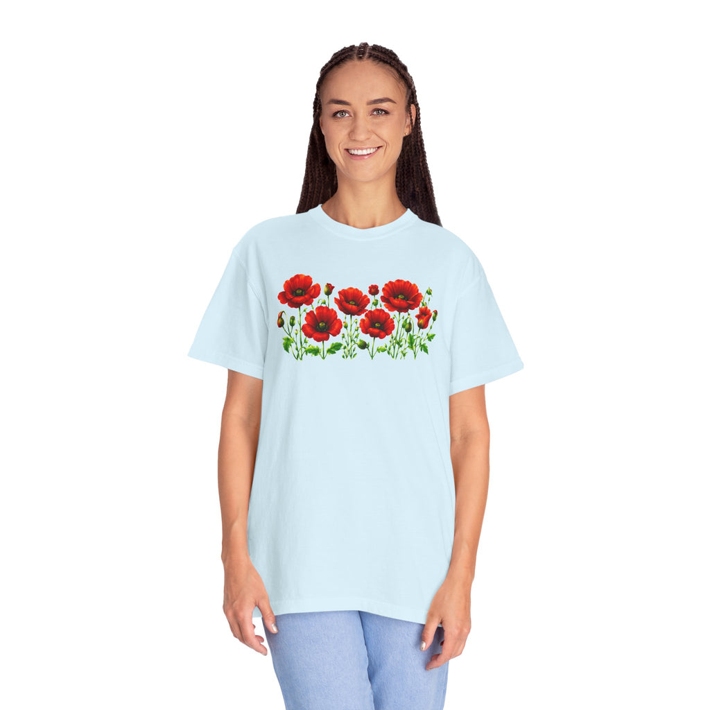 Red Poppy Shirt, Floral T-Shirt for Women, Wildflower Graphic Tee, Botanical Garden Shirt, Comfort Colors Tee
