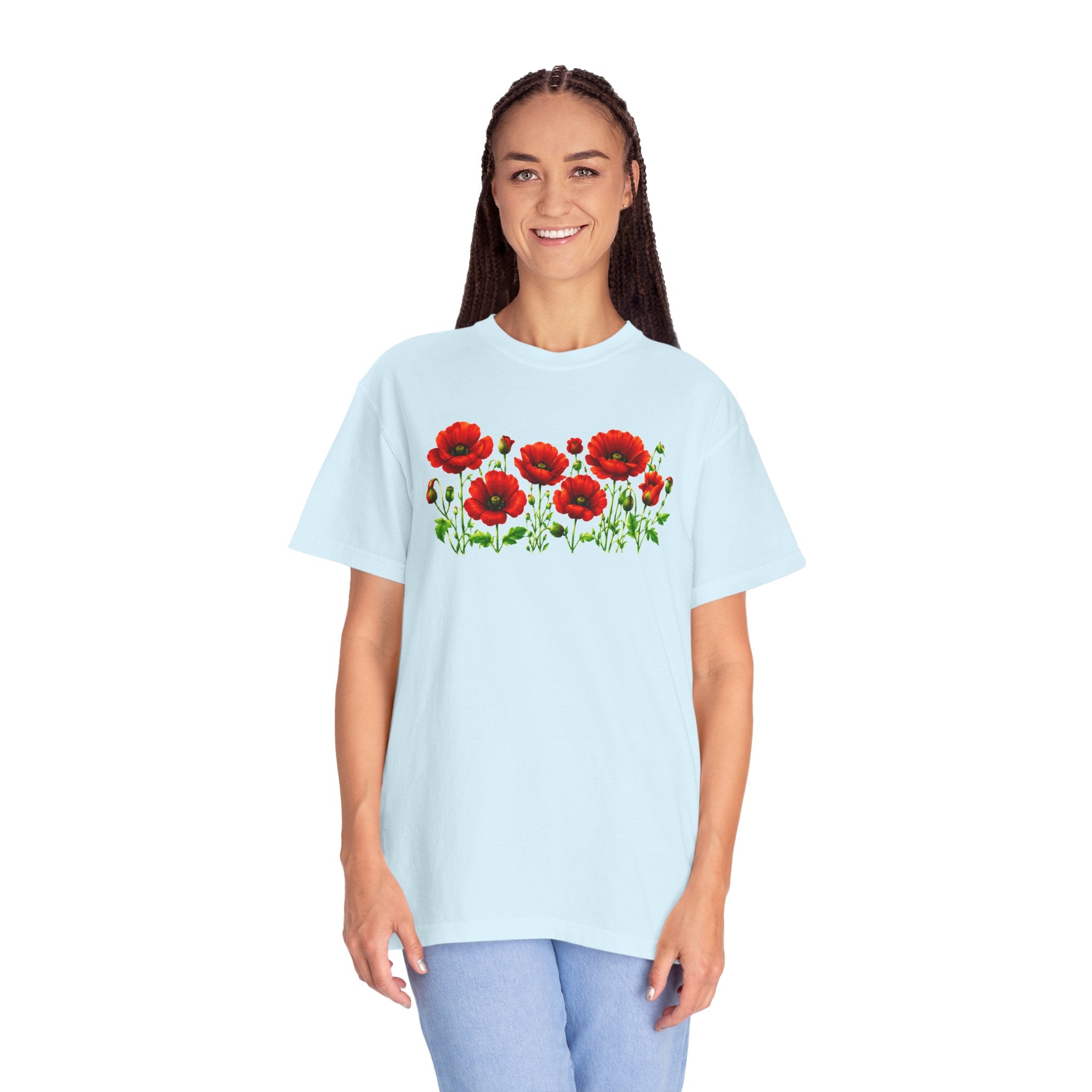 Red Poppy Shirt, Floral T-Shirt for Women, Wildflower Graphic Tee, Botanical Garden Shirt, Comfort Colors Tee