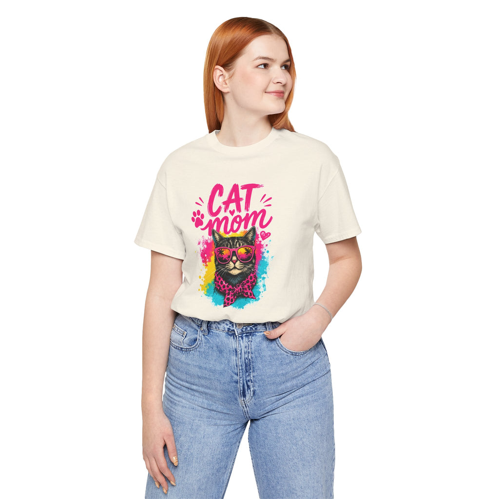 Cat Mom T-Shirt | Funny Cat Mom Gift | Colorful Retro Cat Lover Tee | Cute Cat Graphic Shirt | Unisex Cat Mom Tee