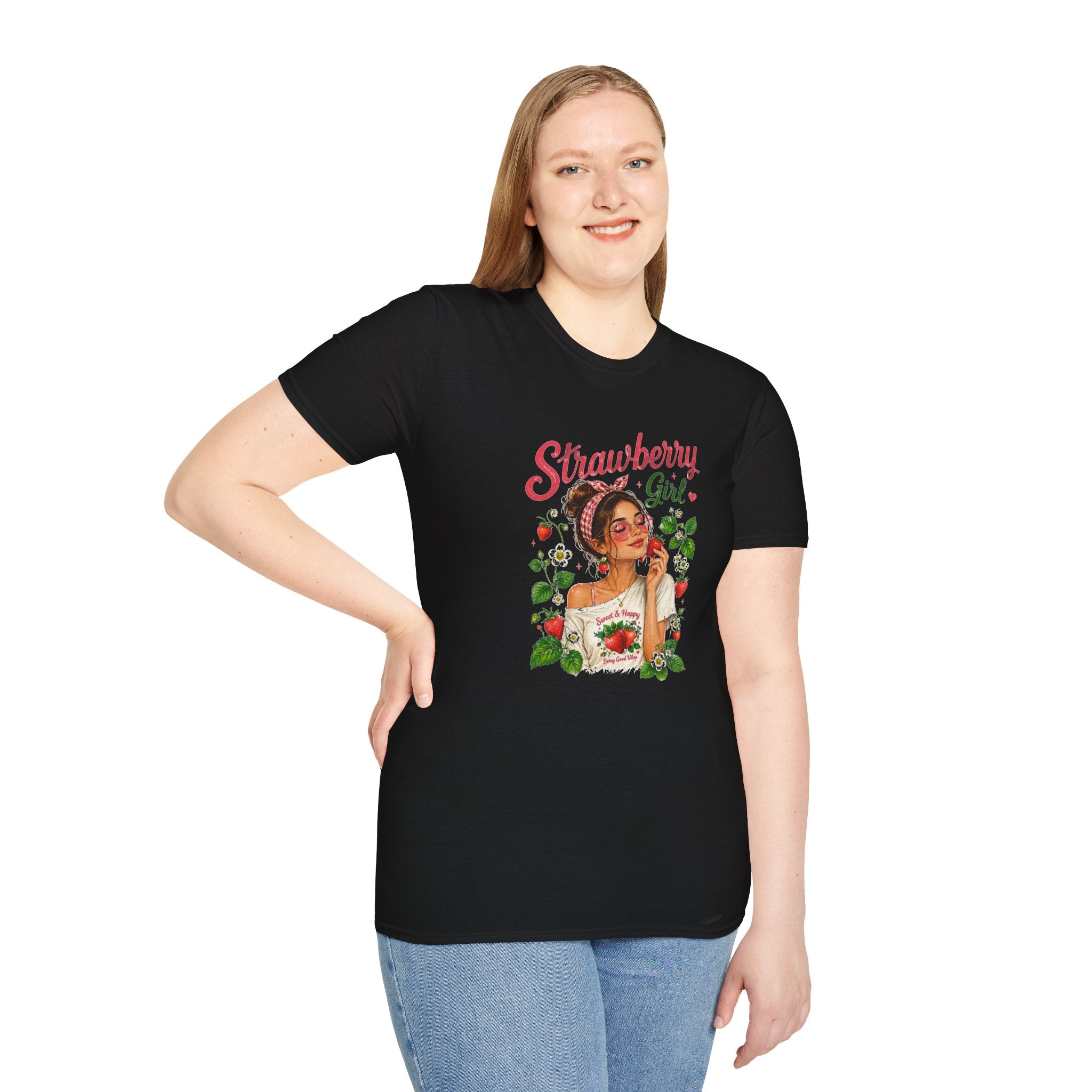 Strawberry Girl T-Shirt, Cute Strawberry Graphic Tee, Retro Fruit Shirt, Summer Women's T-Shirt