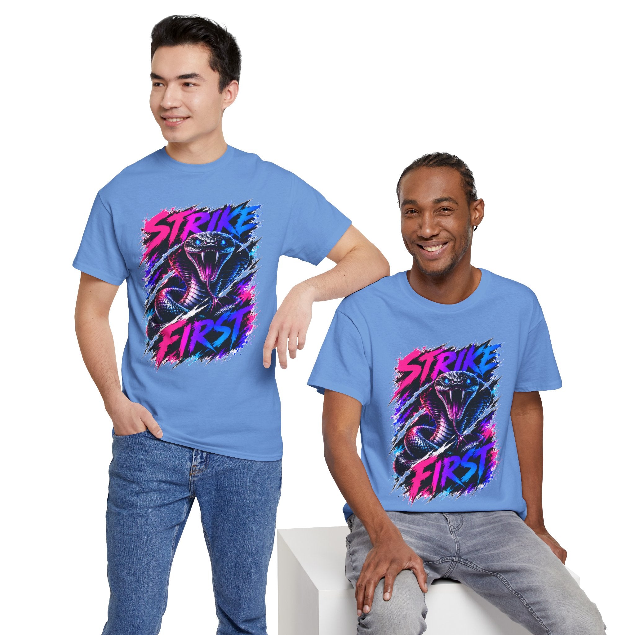 Strike First Cobra T-Shirt | Neon Snake Graphic Tee | Bold Streetwear Shirt | Unisex Graphic Tee
