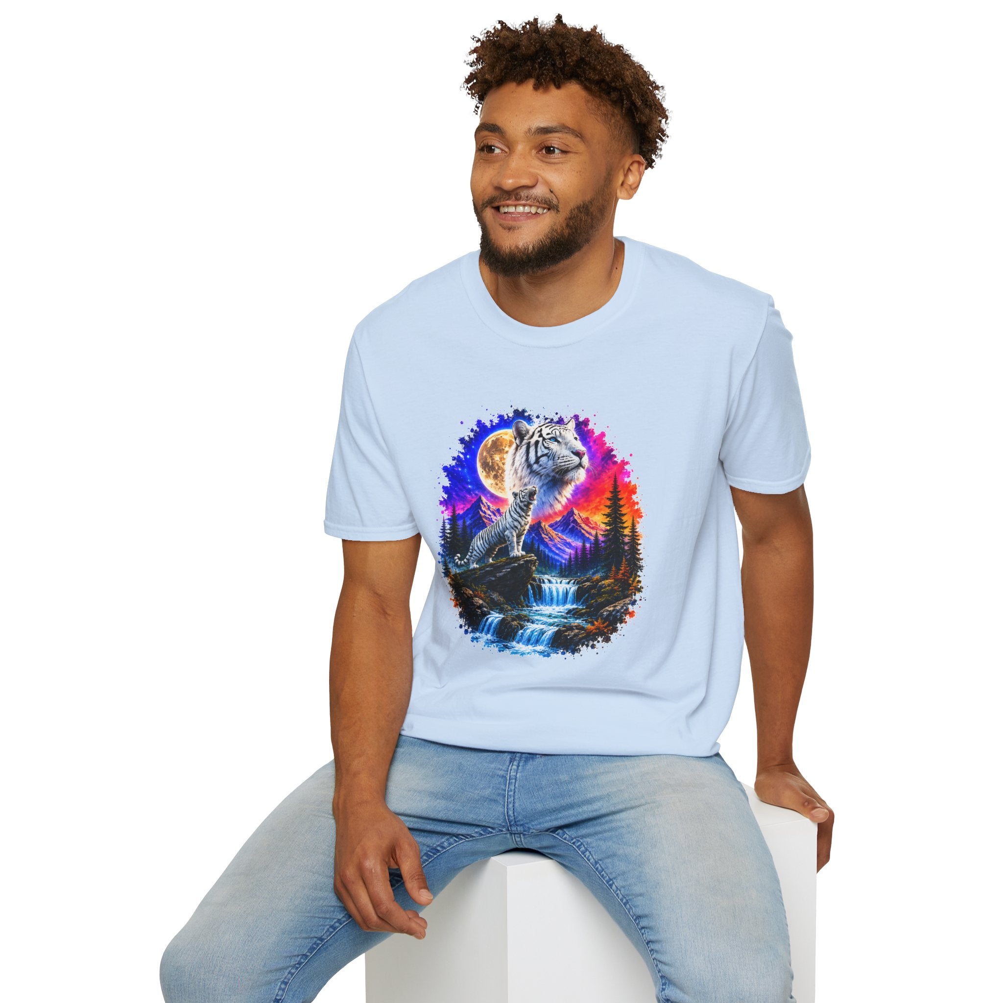 White Tiger Moon T-Shirt | Colorful Wildlife Graphic Tee | Big Cat Lover Gift | Nature Shirt