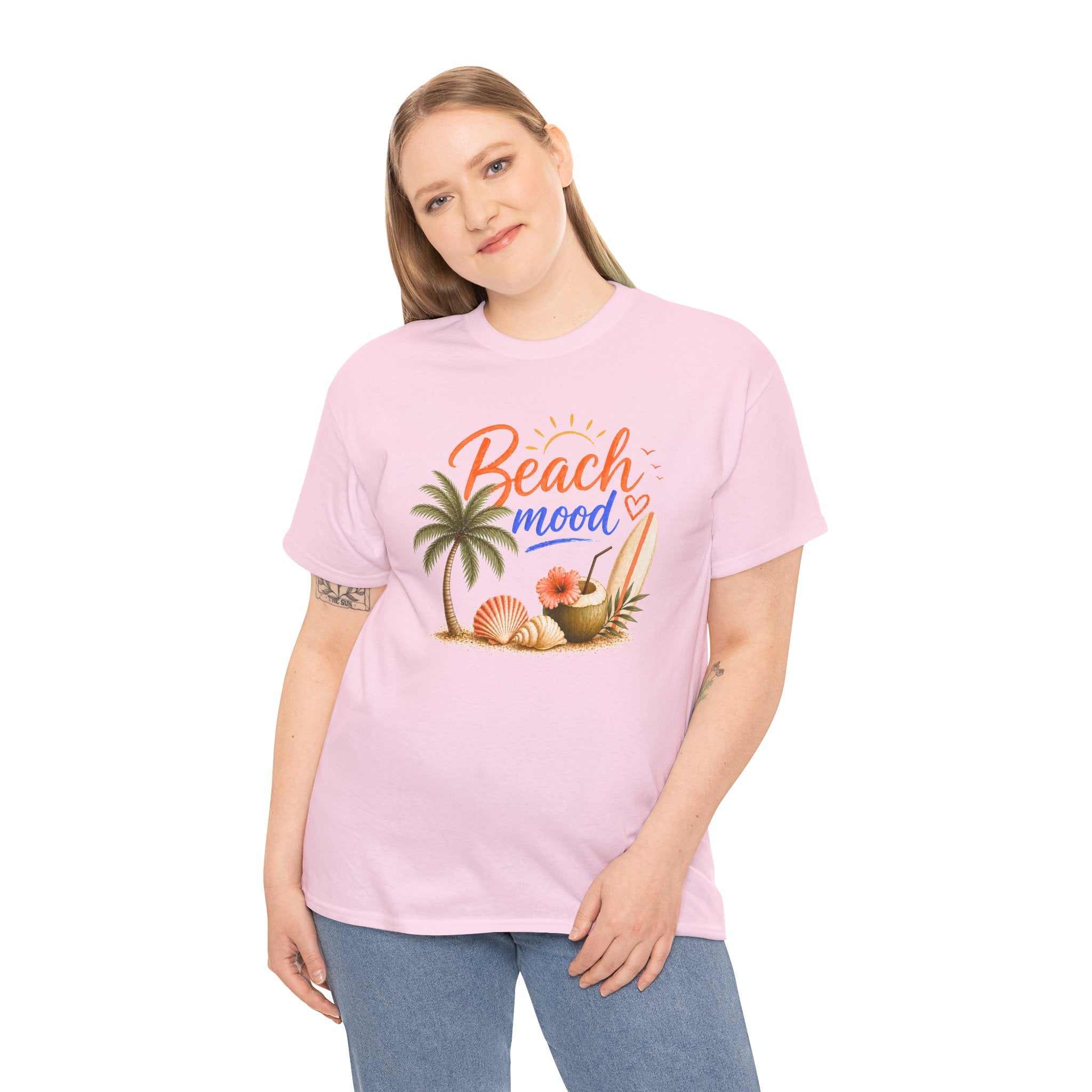 Beach Mood T-Shirt - Tropical Palm, Seashell Graphic Tee