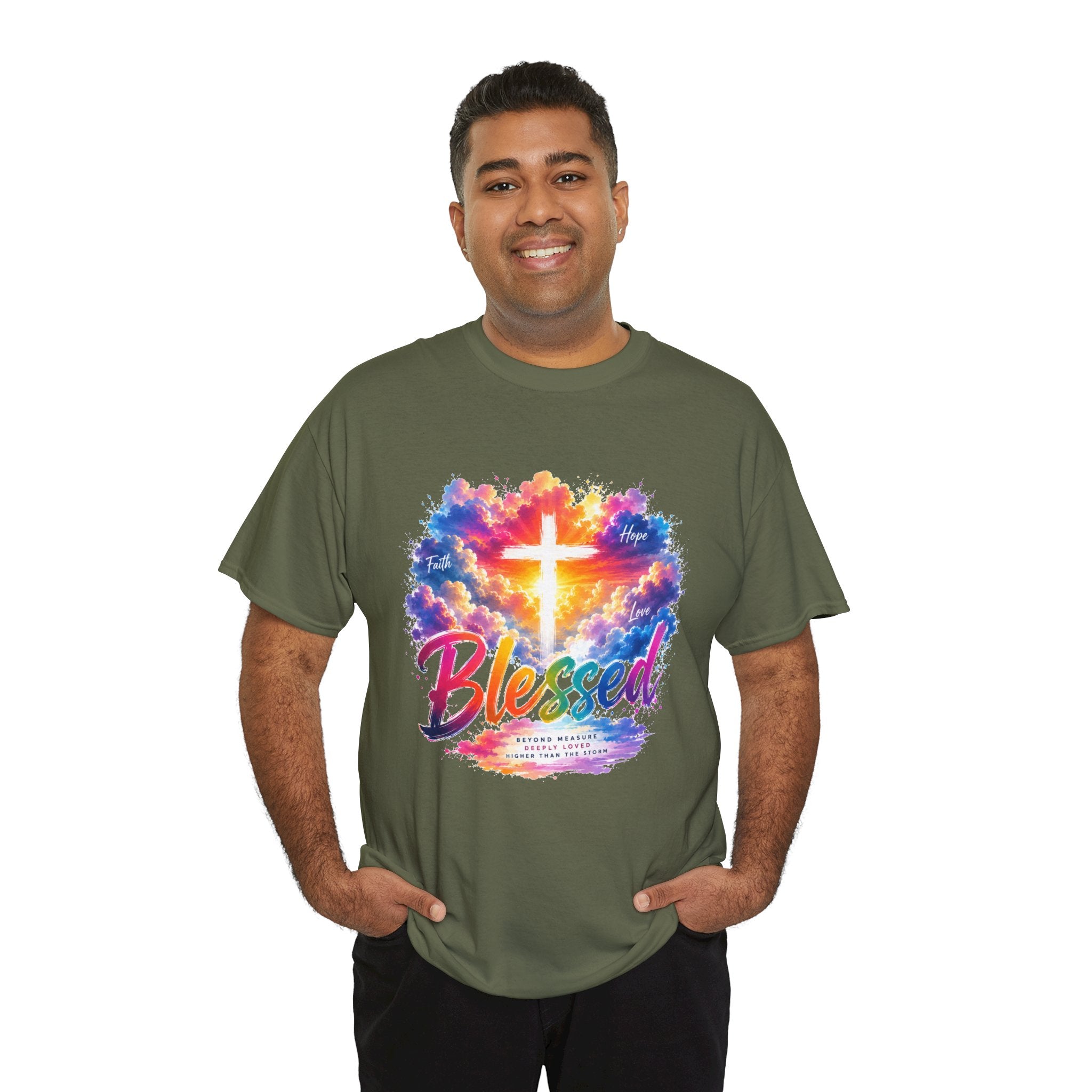 Blessed Christian T-Shirt, Colorful Cross Shirt, Faith Graphic Tee, Jesus Lover Gift, Religious Unisex Shirt