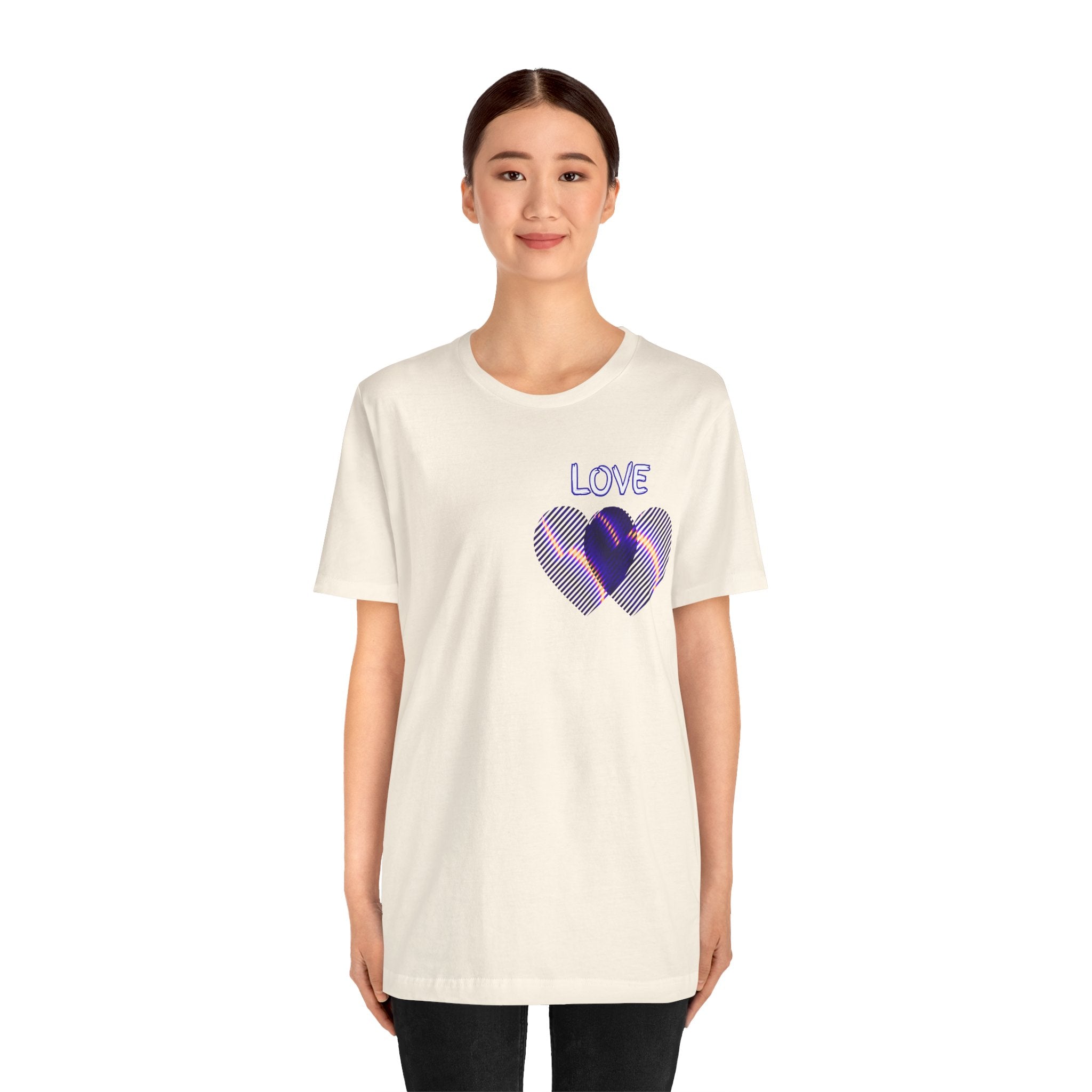 Love Heart Graphic Tee — Retro Purple Striped Hearts