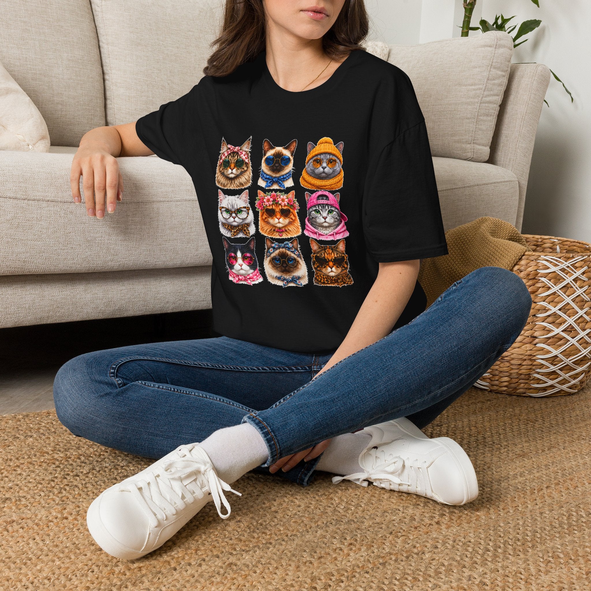 Cute Cat Faces T-Shirt, Cat Lover Tee, Funny Kitty Shirt, Colorful Cat Graphic Tee, Gift for Cat Mom, Cat Owner Gift, Animal Lover Shirt