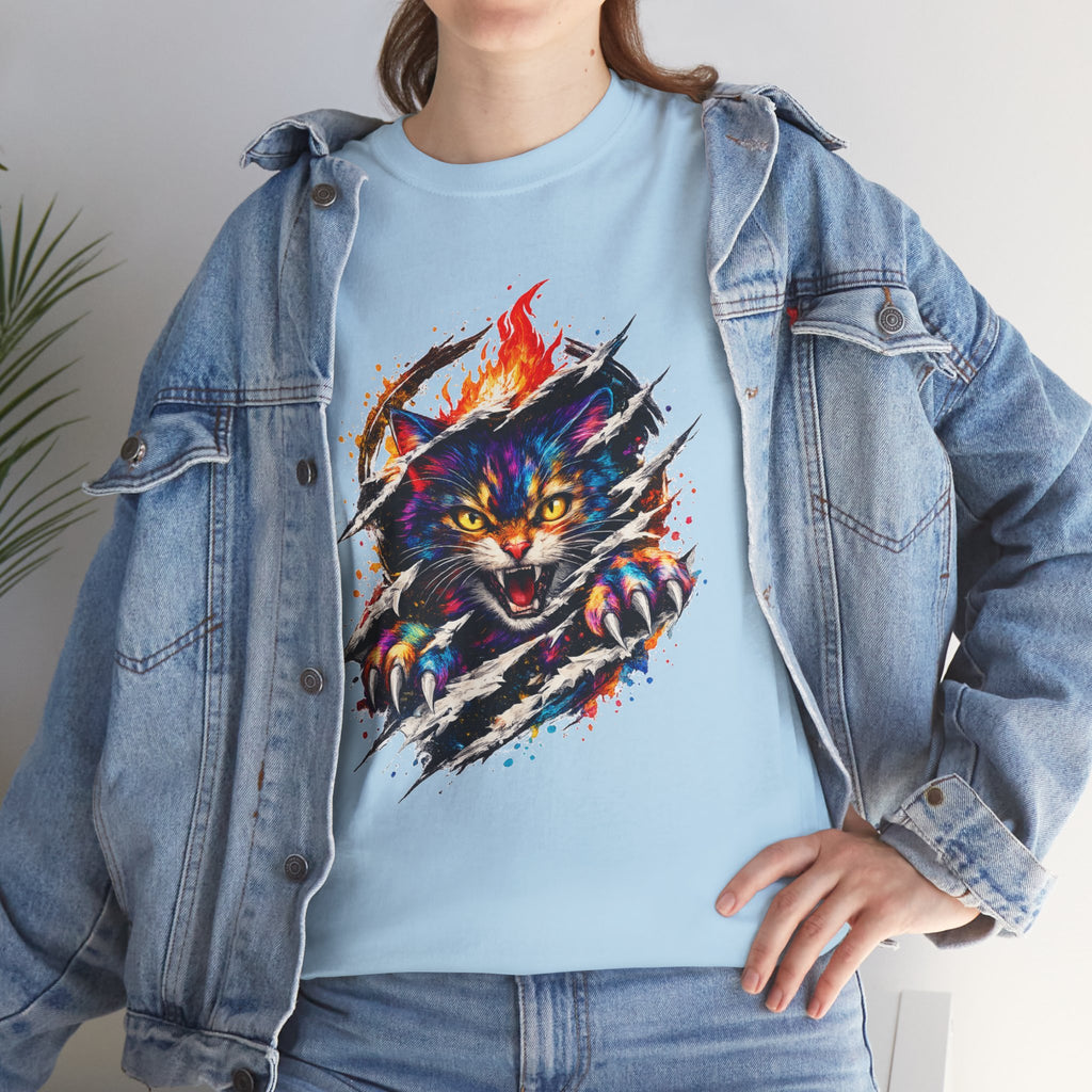 Colorful Angry Cat Rip Through Graphic Tee | Neon Cat T-Shirt | Unisex Streetwear Shirt | Fierce Cat Art | Gift for Cat Lovers