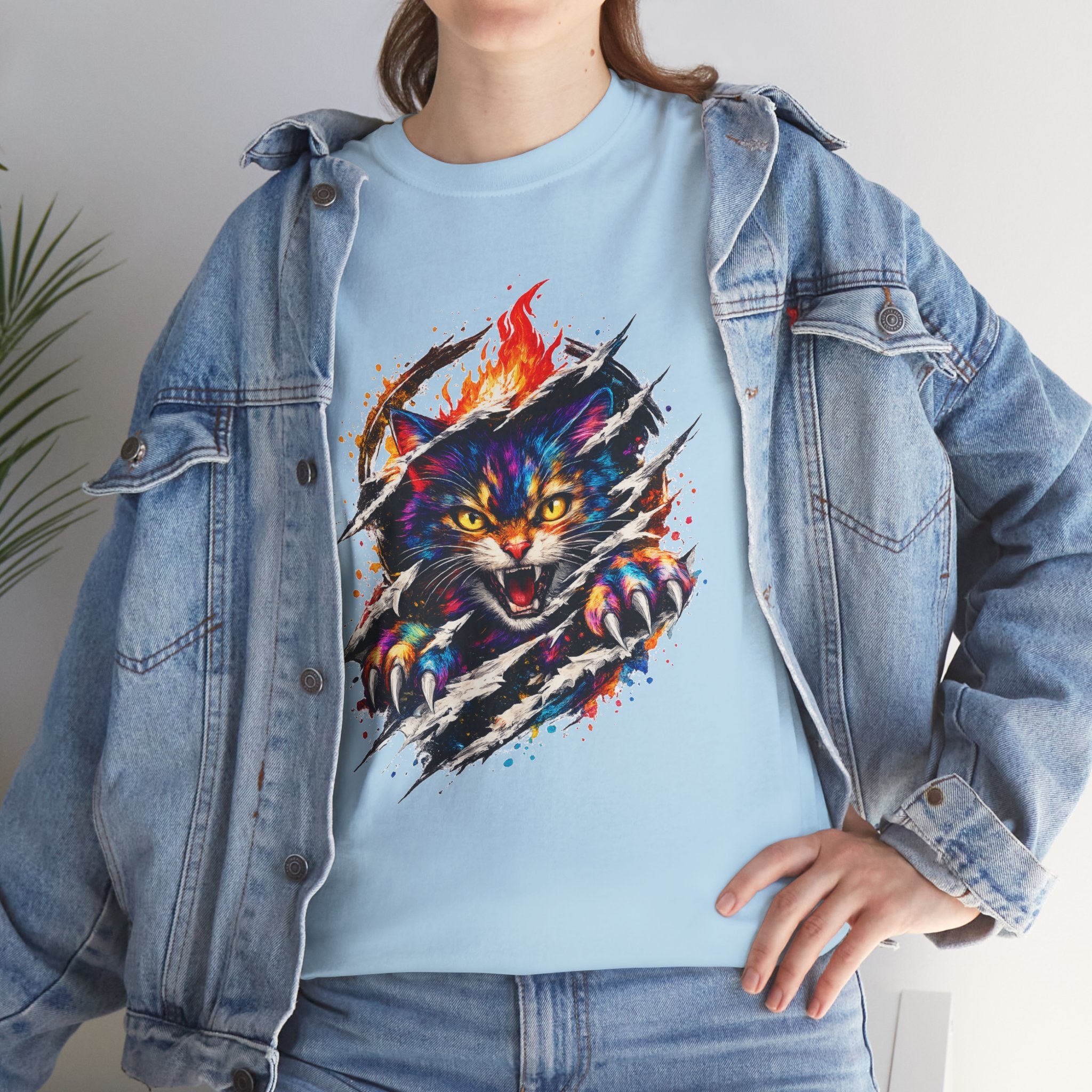 Colorful Angry Cat Rip Through Graphic Tee | Neon Cat T-Shirt | Unisex Streetwear Shirt | Fierce Cat Art | Gift for Cat Lovers