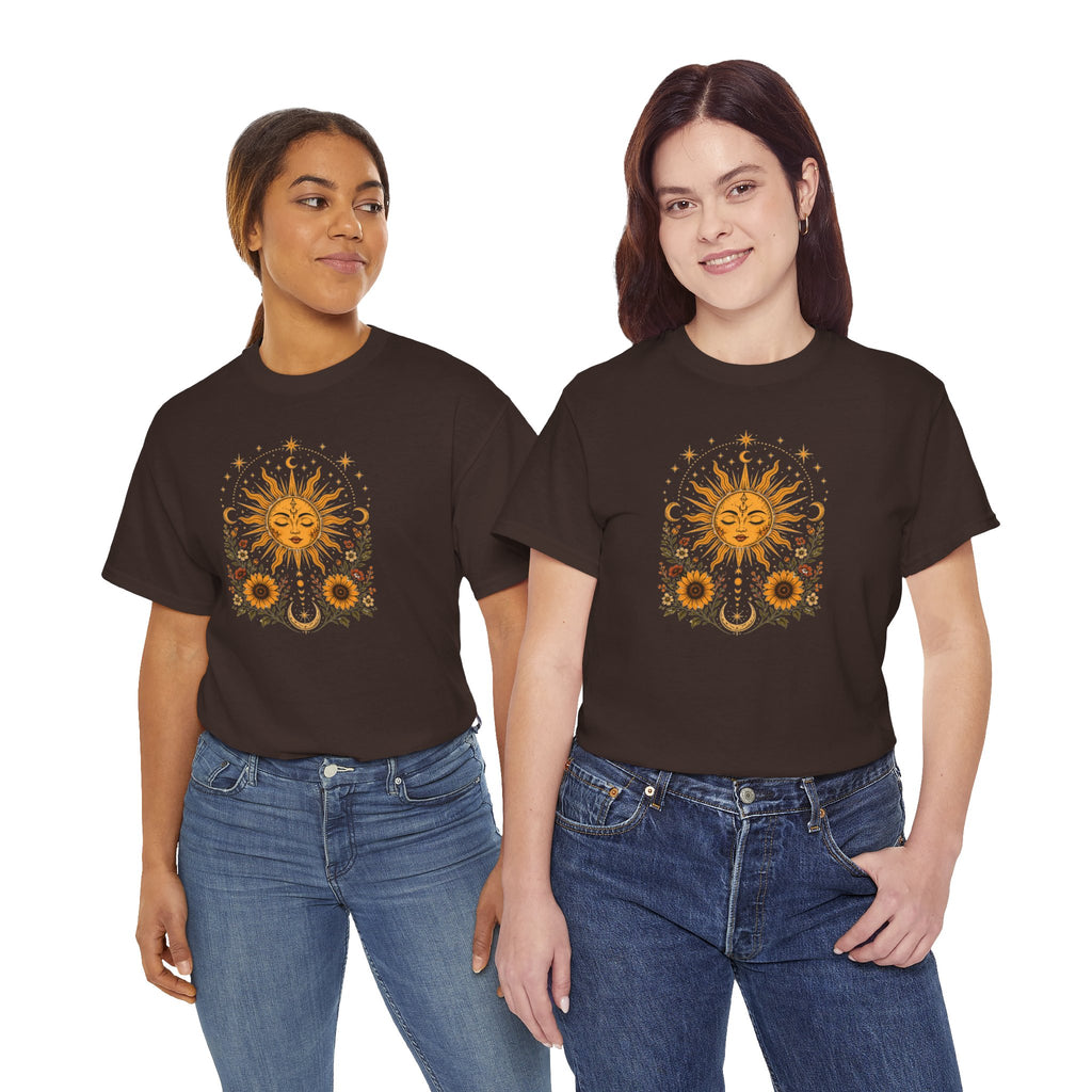 Sun & Sunflower Graphic T-Shirt, Boho Celestial Tee, Vintage Sun Shirt, Spiritual Aesthetic Top, Gift for Her