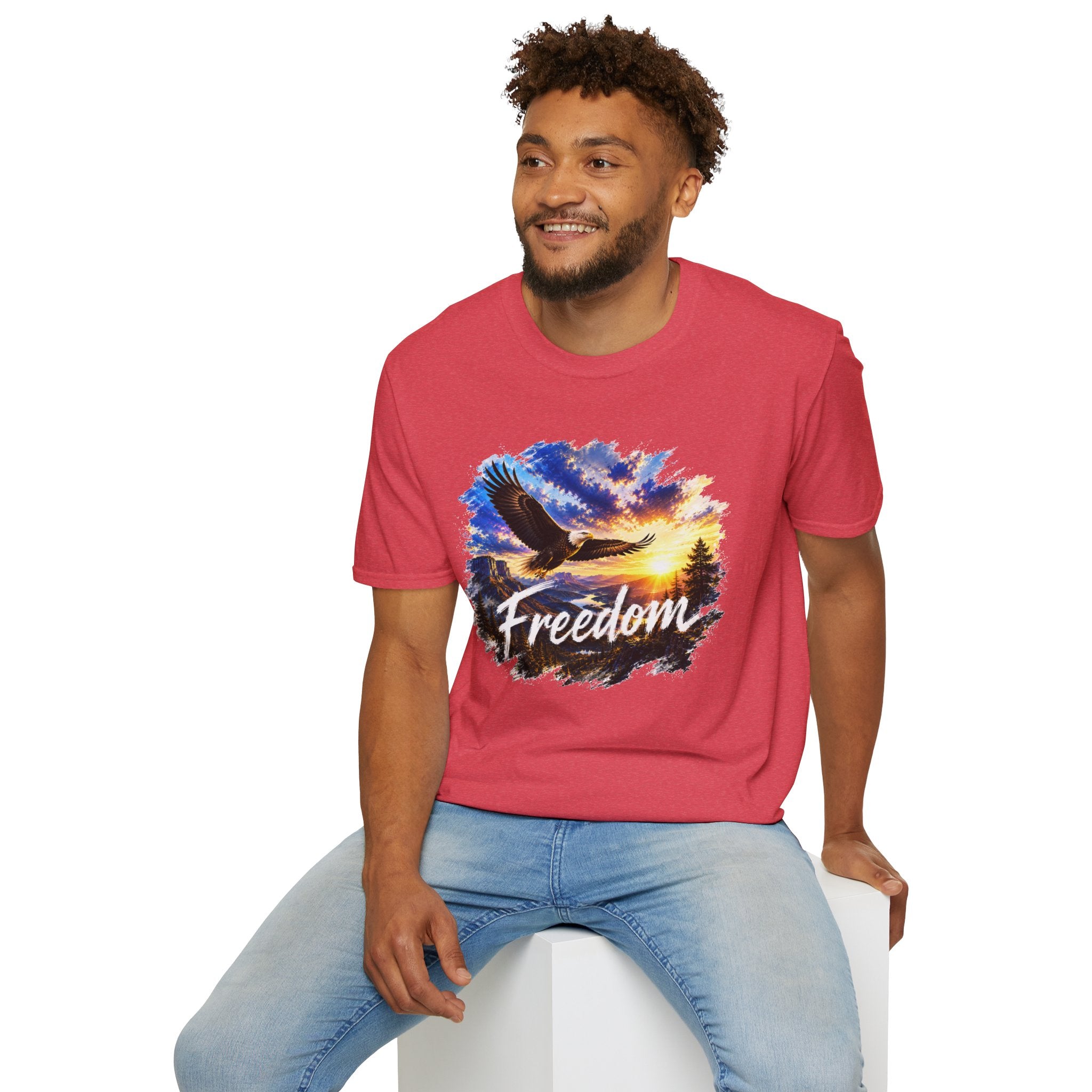 Freedom Eagle T-Shirt, Soaring Eagle Graphic Tee, Sunset Wildlife Shirt, Nature Lover Gift, Unisex Outdoor Tee