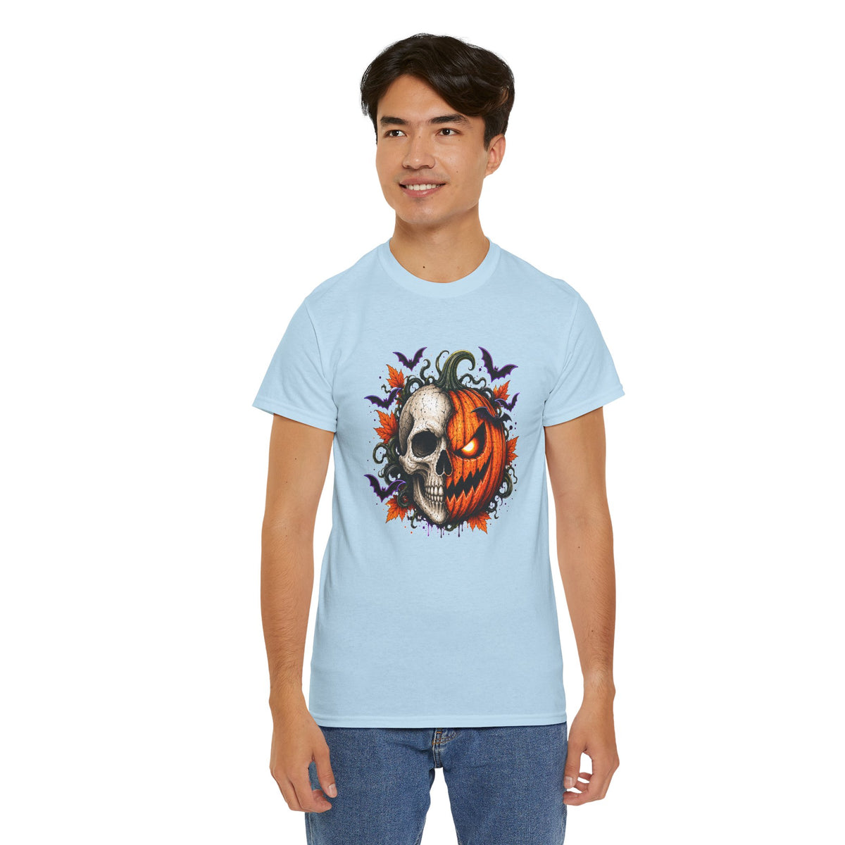 Halloween Skull Pumpkin T-Shirt, Spooky Jack O Lantern Graphic Tee, Unisex Halloween Shirt, Gothic Fall Tee