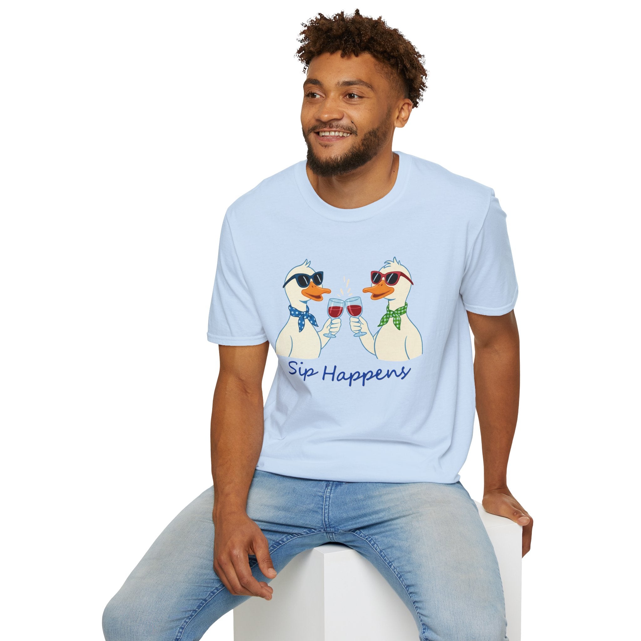 Funny Duck Shirt "Sip Happens" – Cute Drinking Ducks T-Shirt, Wine Lover Gift, Humor Graphic Tee, Casual Unisex Shirt