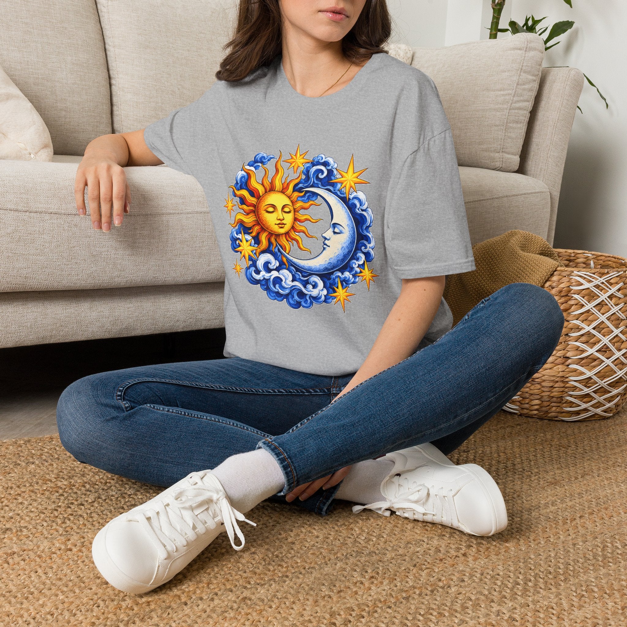Sun and Moon Graphic T-Shirt — Celestial Boho Solar Lunar Tee