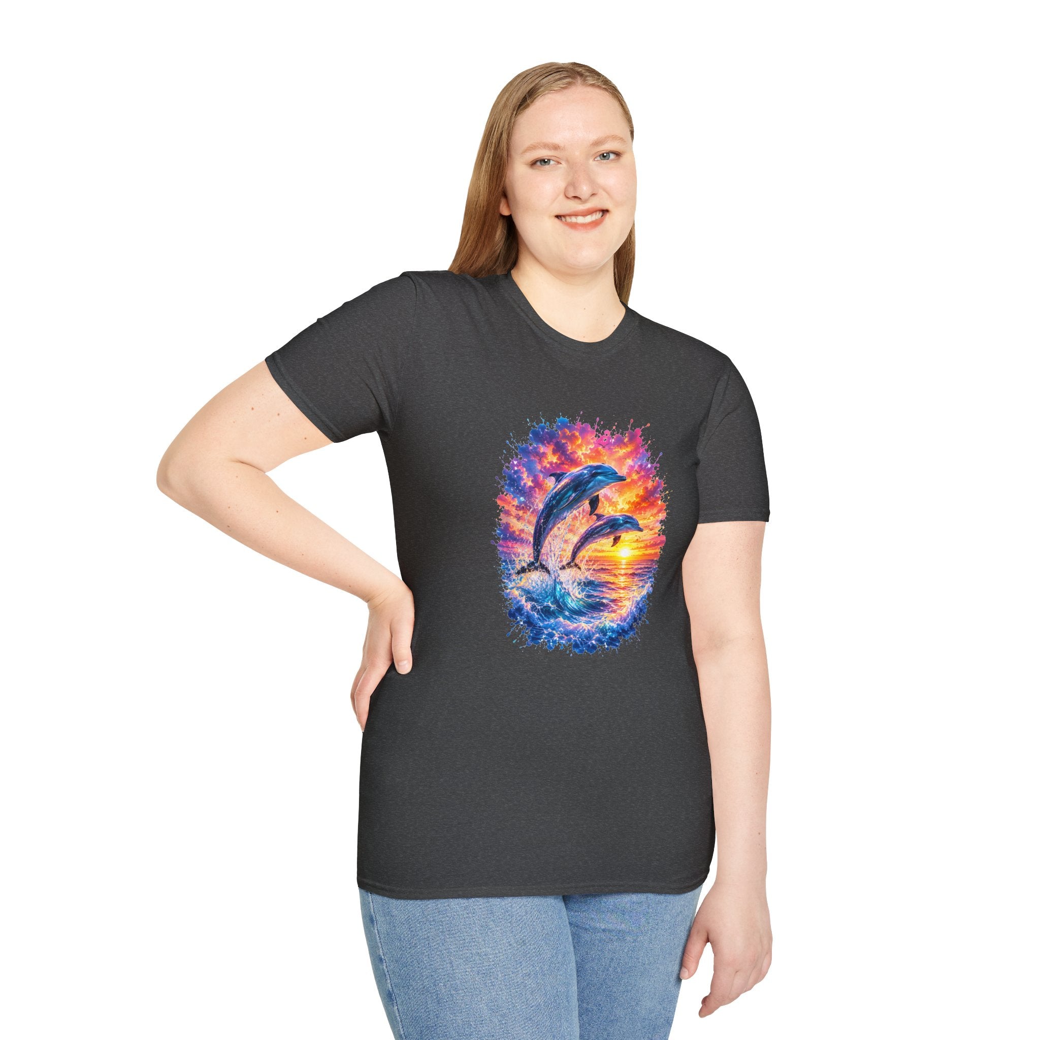 Dolphin Sunset TShirt  Vibrant Ocean Jump Graphic Tee